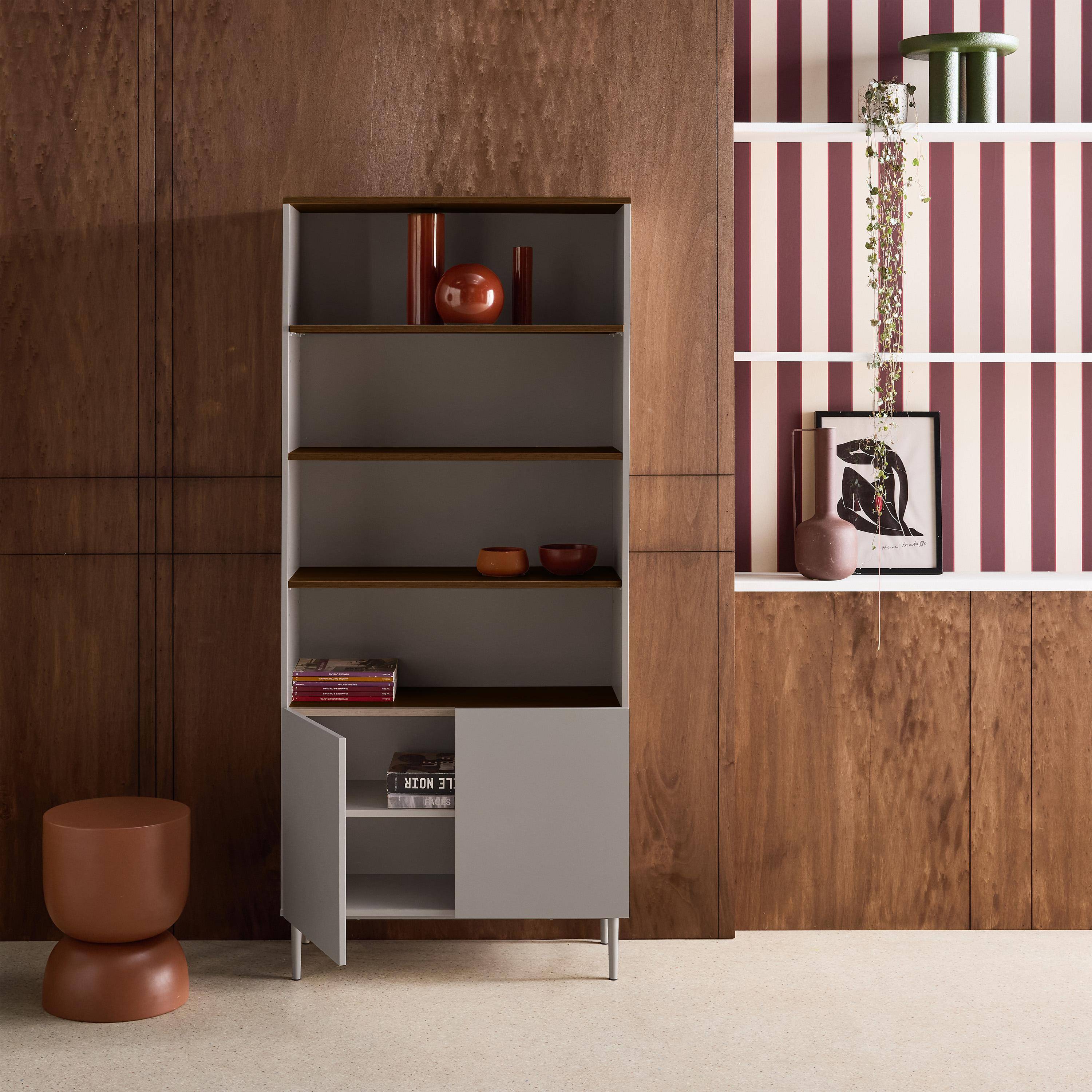 Shelving unit bookcase metal and wood decor 6 levels grey and walnut - Ashton,sweeek,Photo2