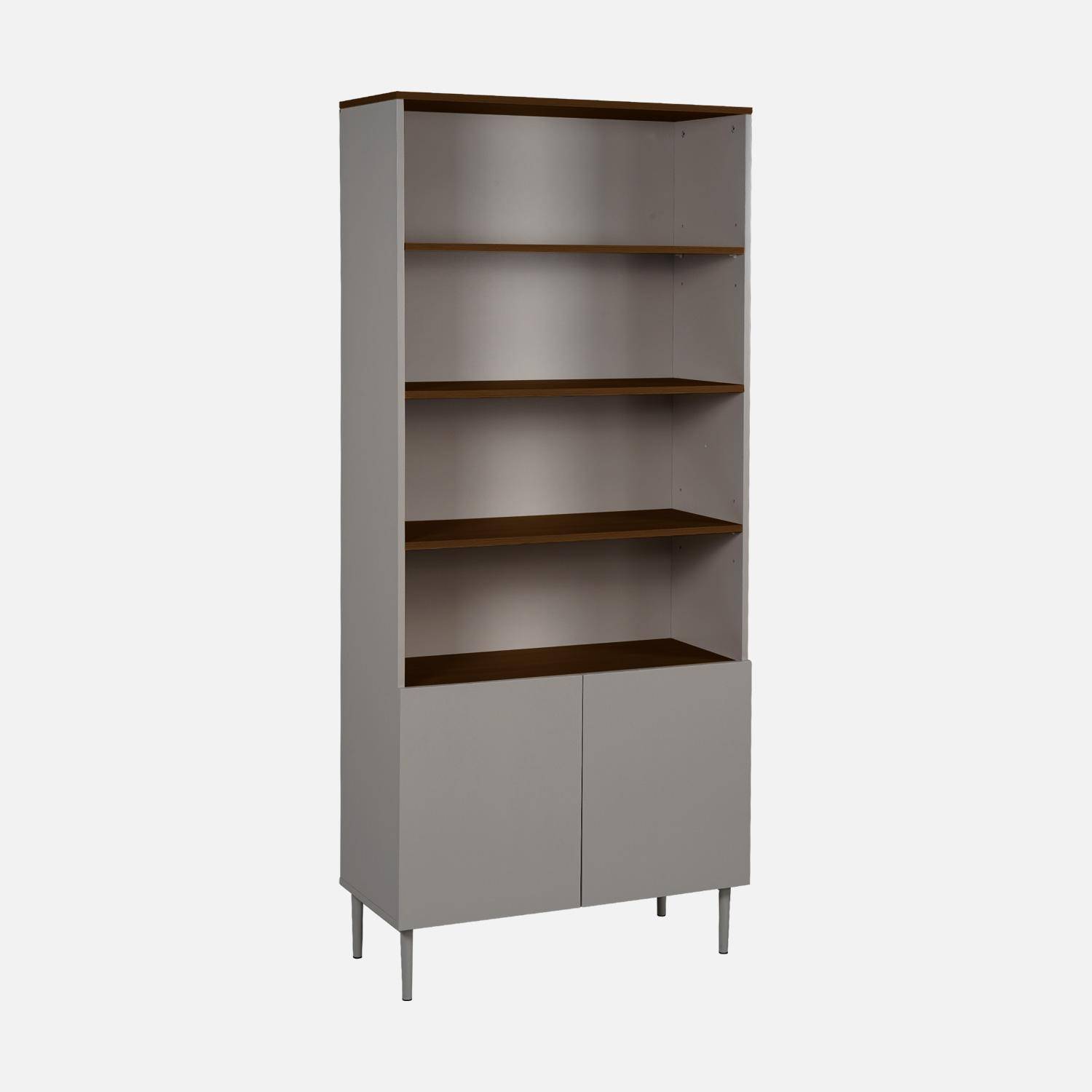 Shelving unit bookcase metal and wood decor 6 levels grey and walnut - Ashton Photo6