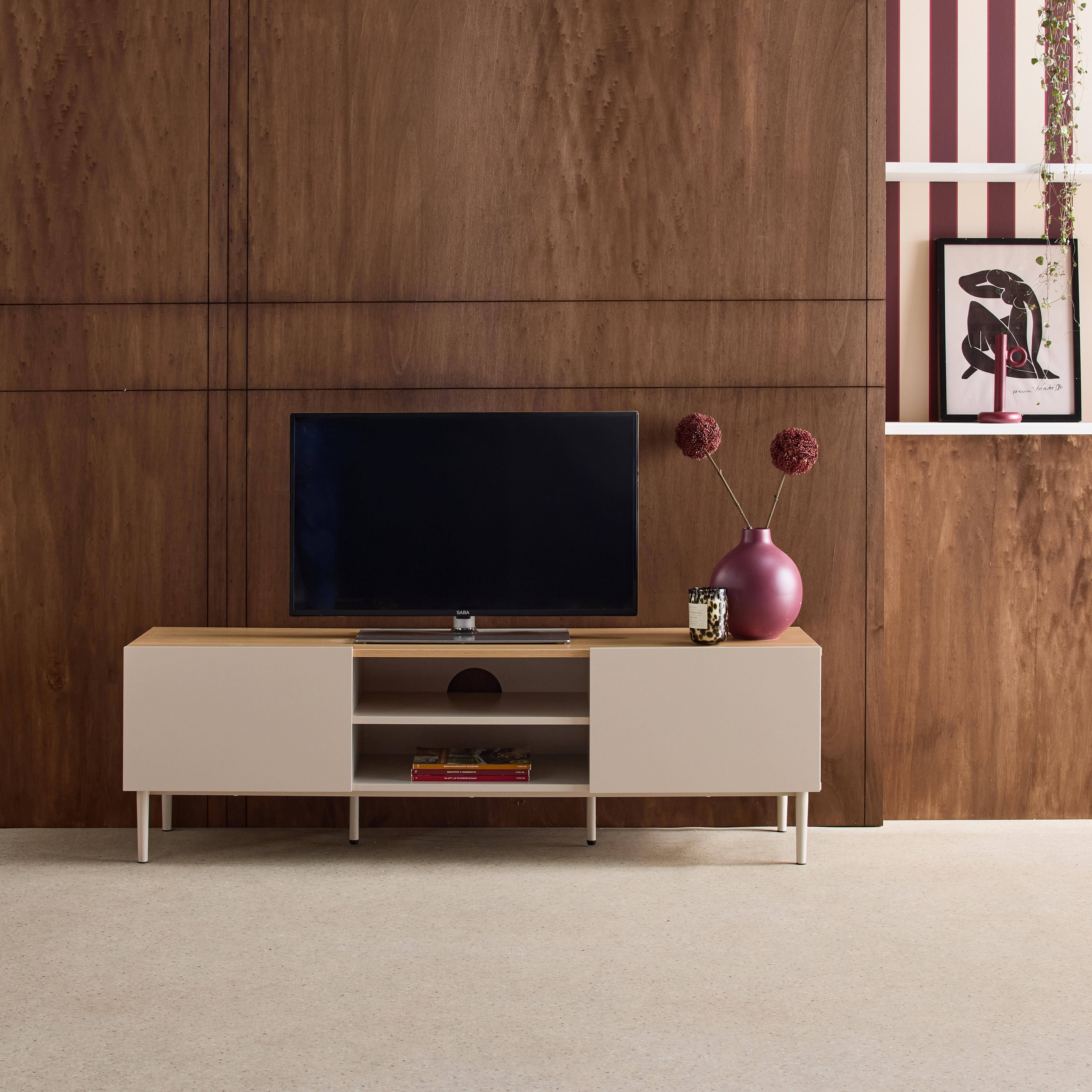 TV stand metal with wood decor 2 doors 140 cm beige and natural - Ashton Photo1