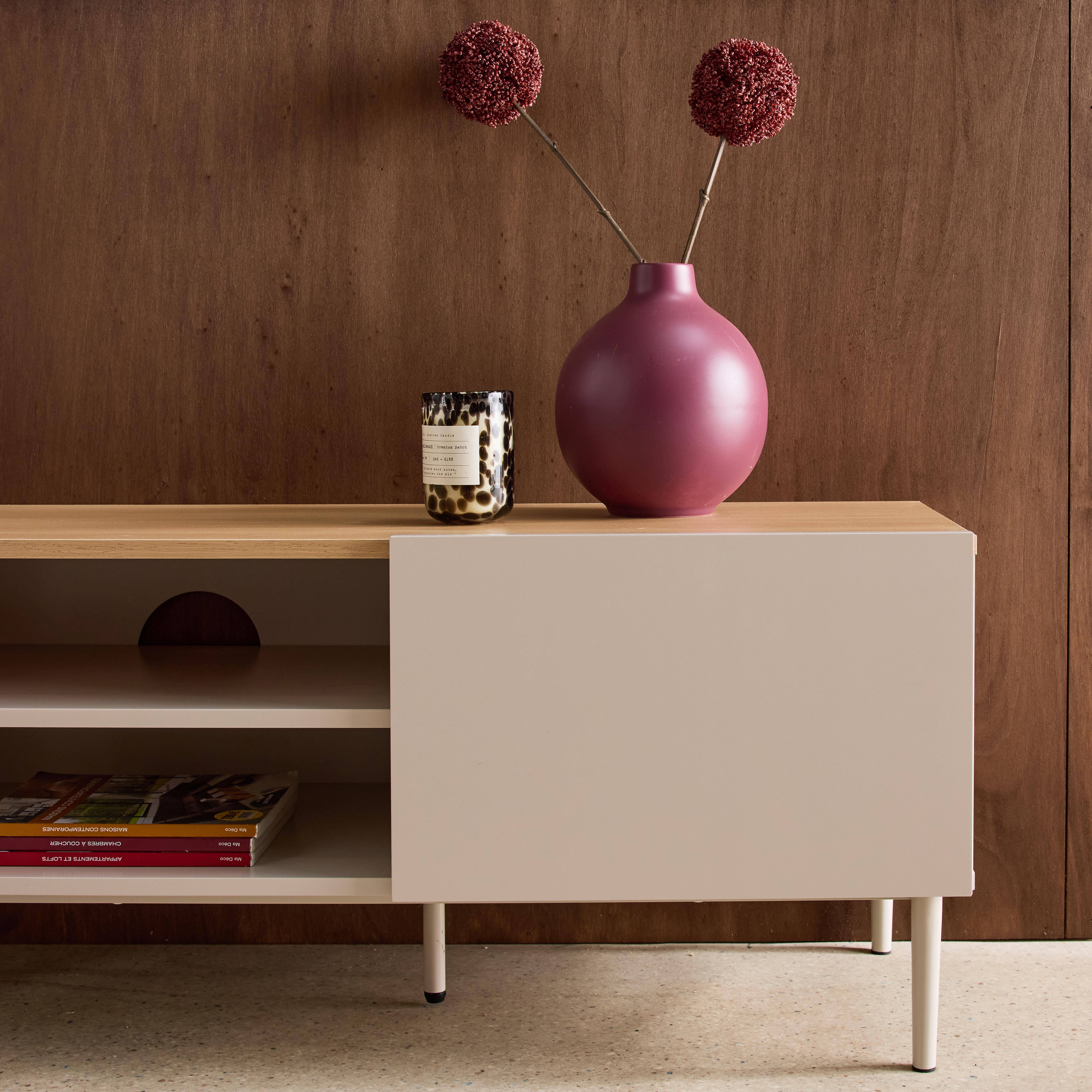 TV stand metal with wood decor 2 doors 140 cm beige and natural - Ashton Photo6