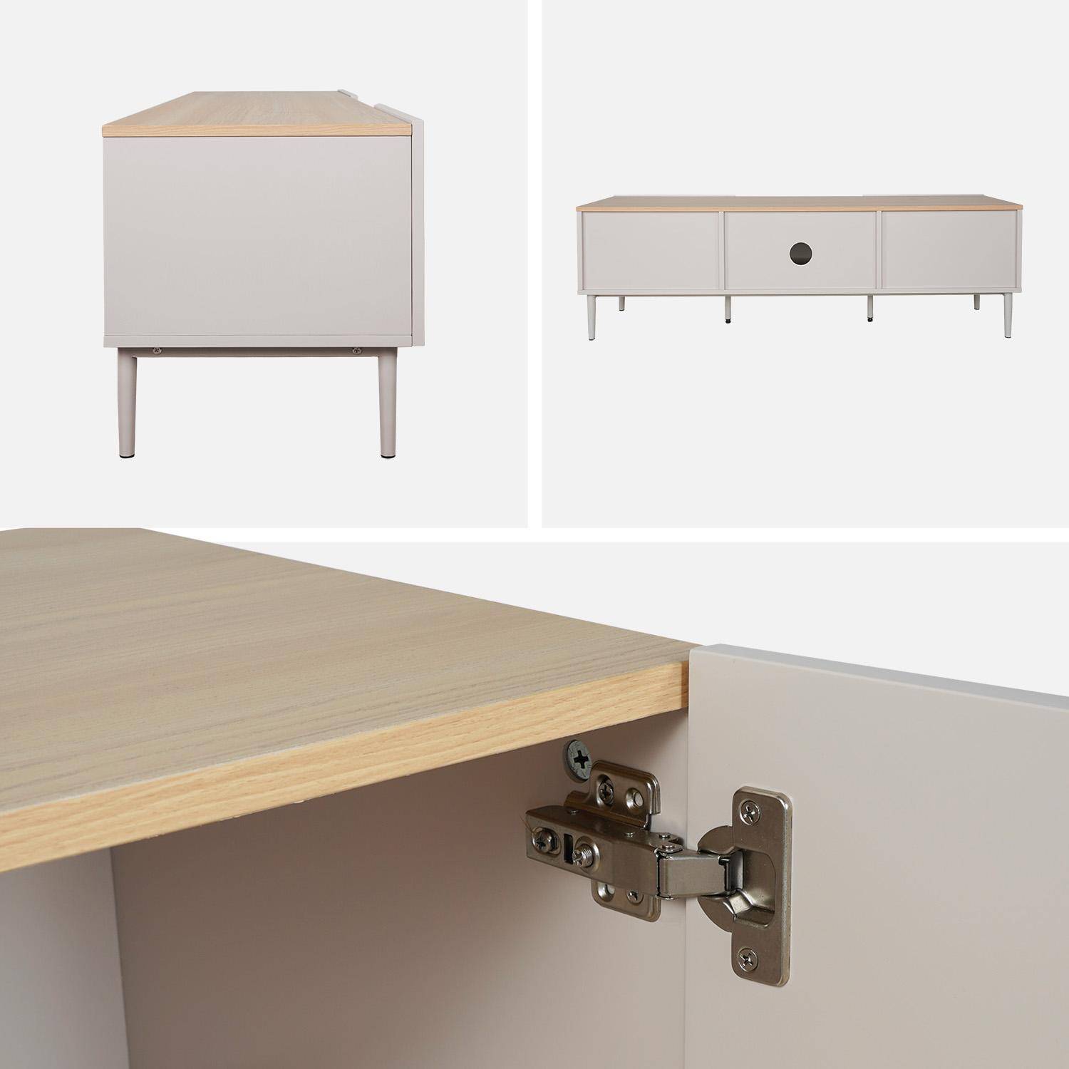 Meuble TV métal et décor bois 2 portes 140cm beige et naturel - Ashton Photo4