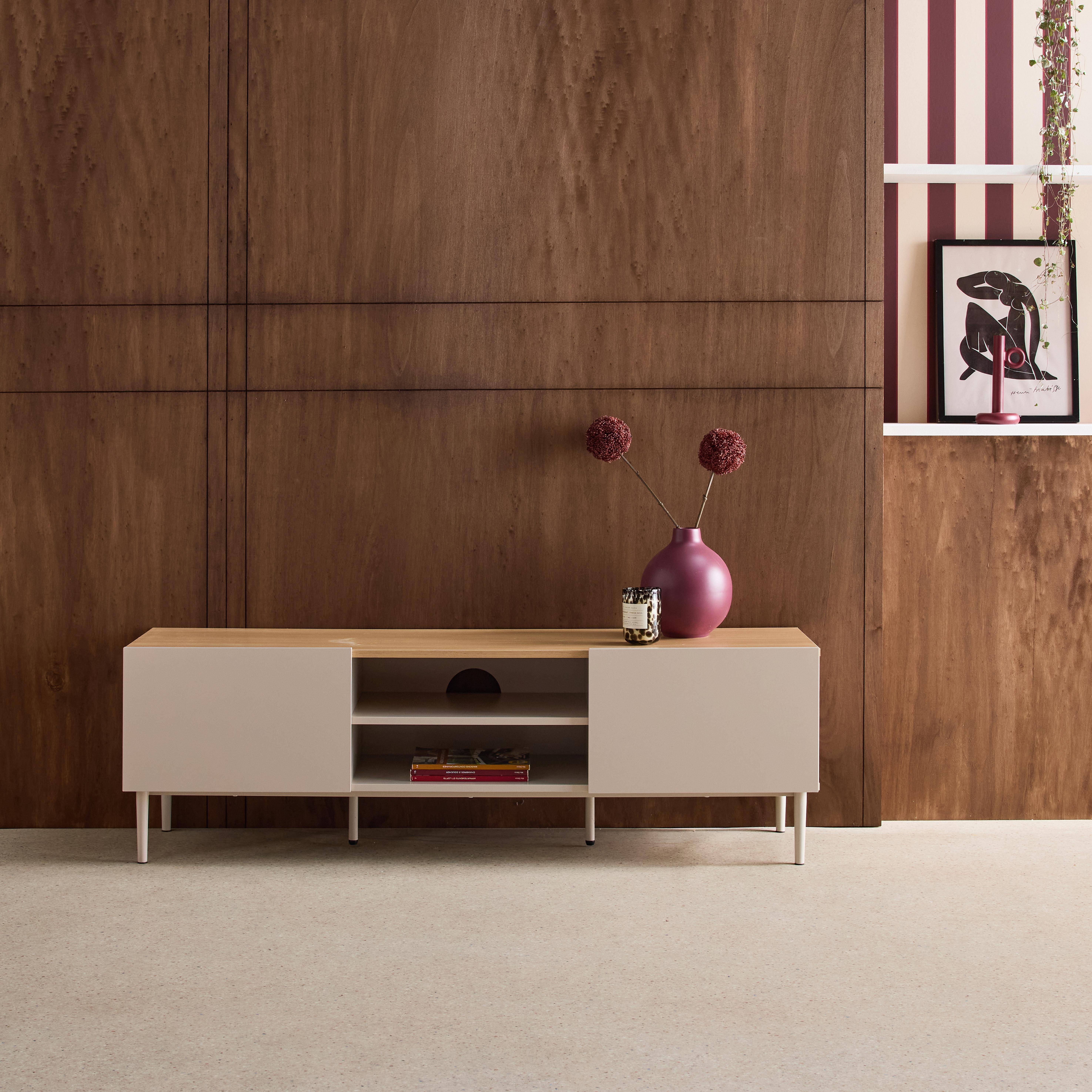 TV stand metal with wood decor 2 doors 140 cm beige and natural - Ashton,sweeek,Photo2