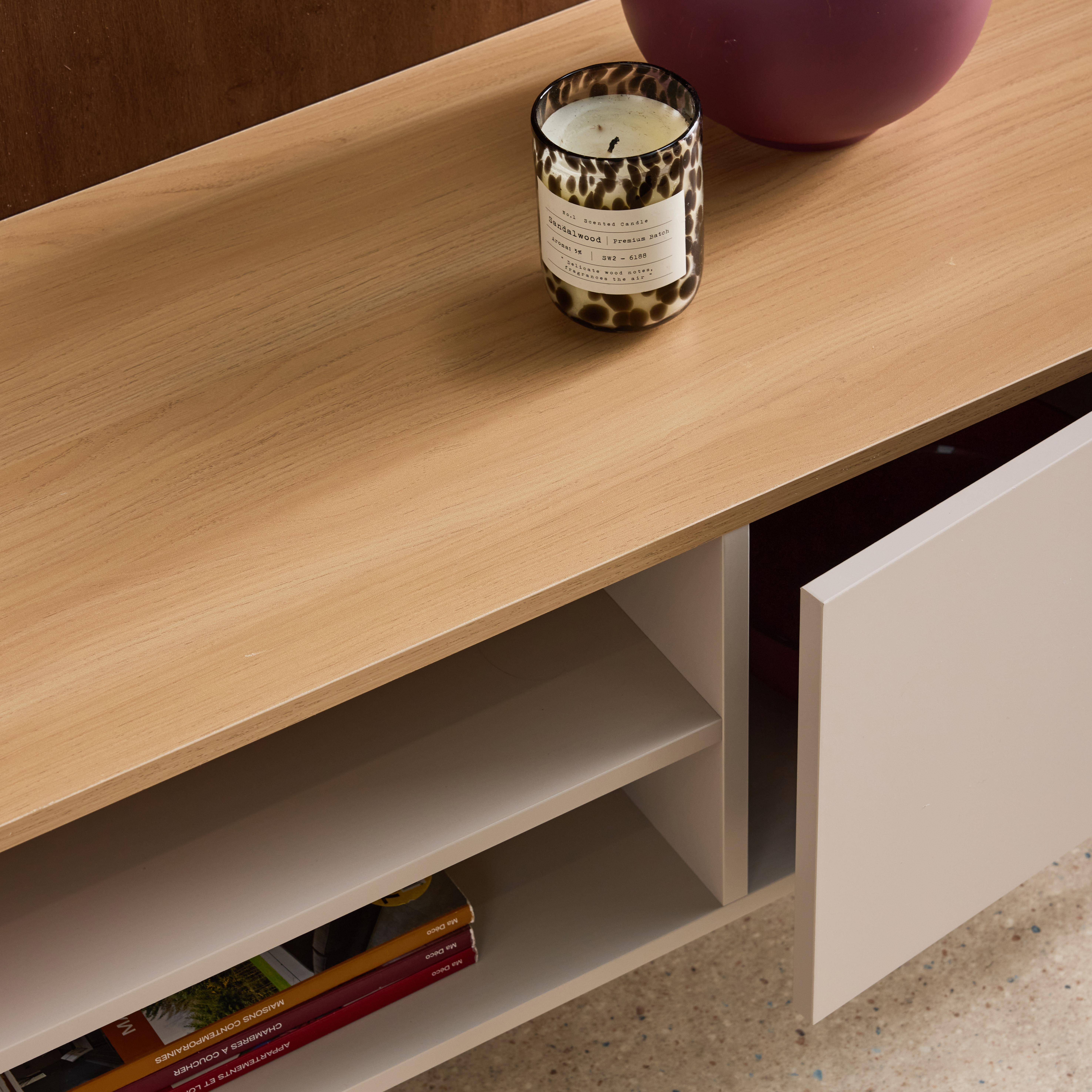 TV stand metal with wood decor 2 doors 140 cm beige and natural - Ashton,sweeek,Photo5