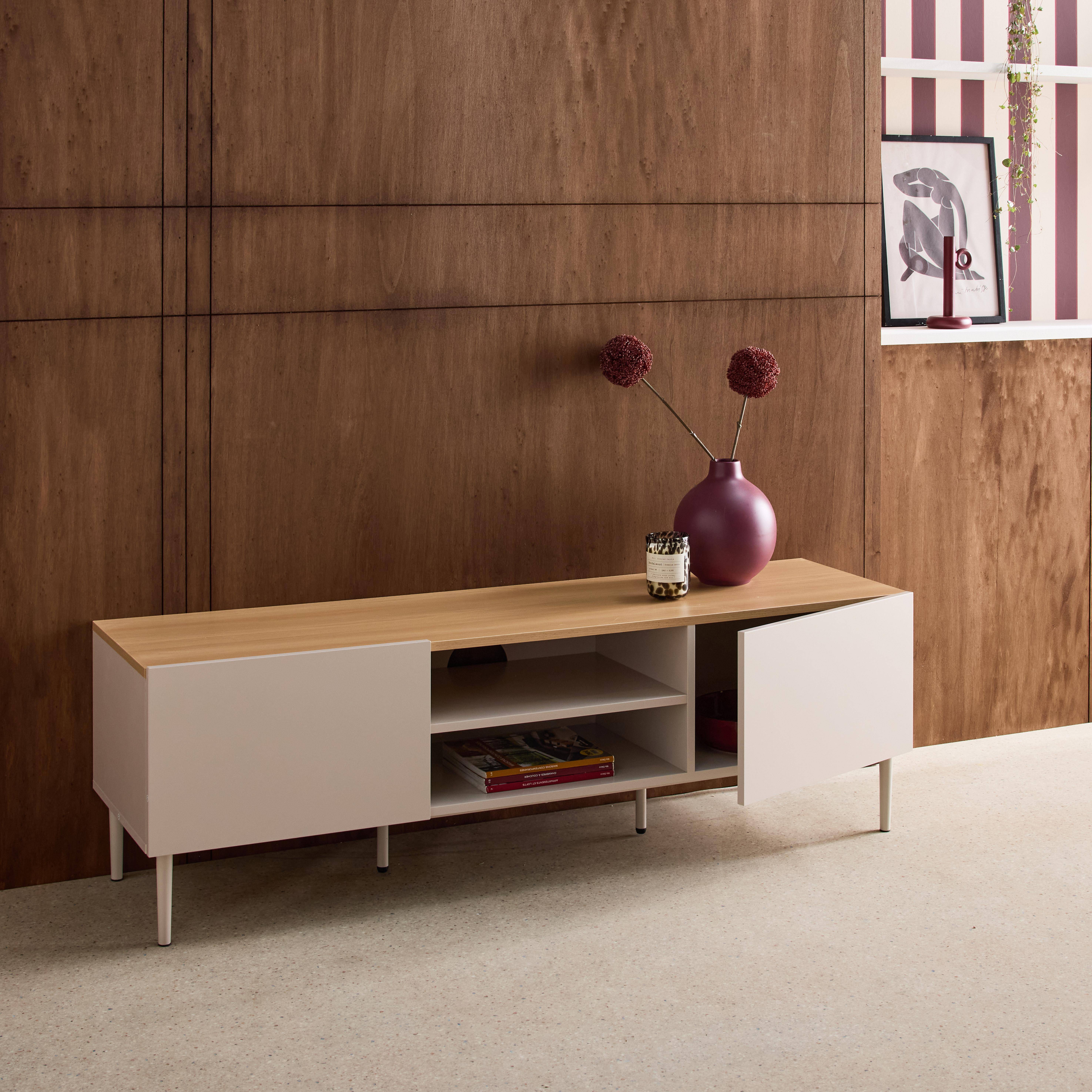 TV stand metal with wood decor 2 doors 140 cm beige and natural - Ashton Photo4
