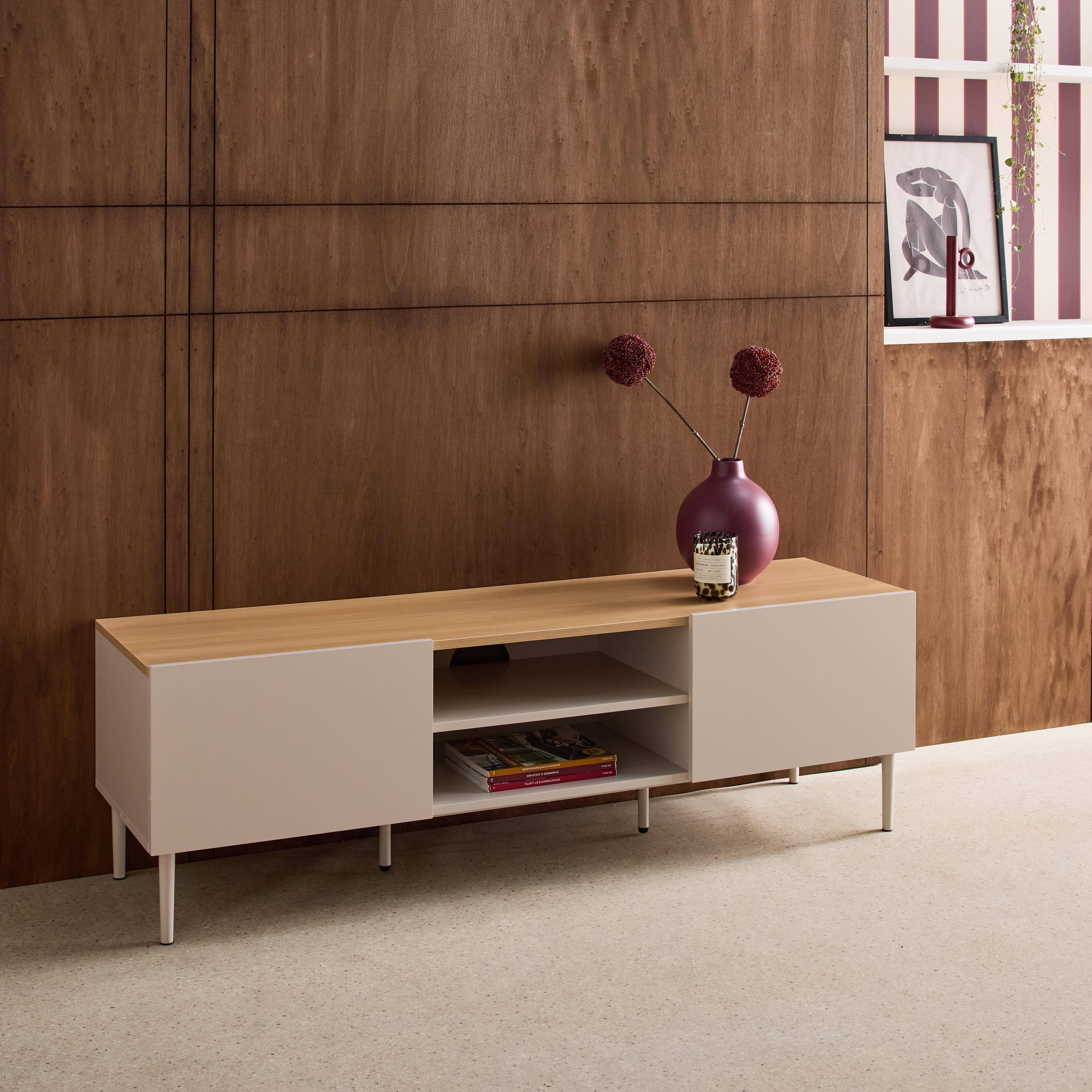 TV stand metal with wood decor 2 doors 140 cm beige and natural - Ashton,sweeek,Photo3