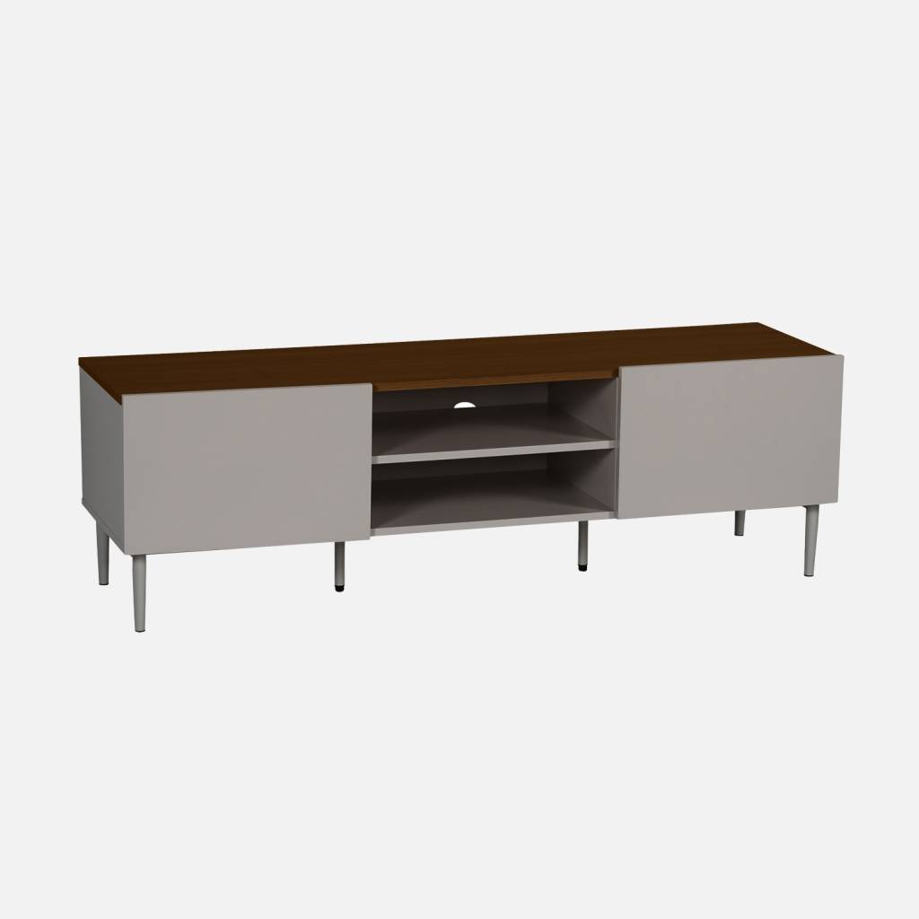 TV-meubel 2 deuren metaal en houtdecor 140cm walnoot en grijs