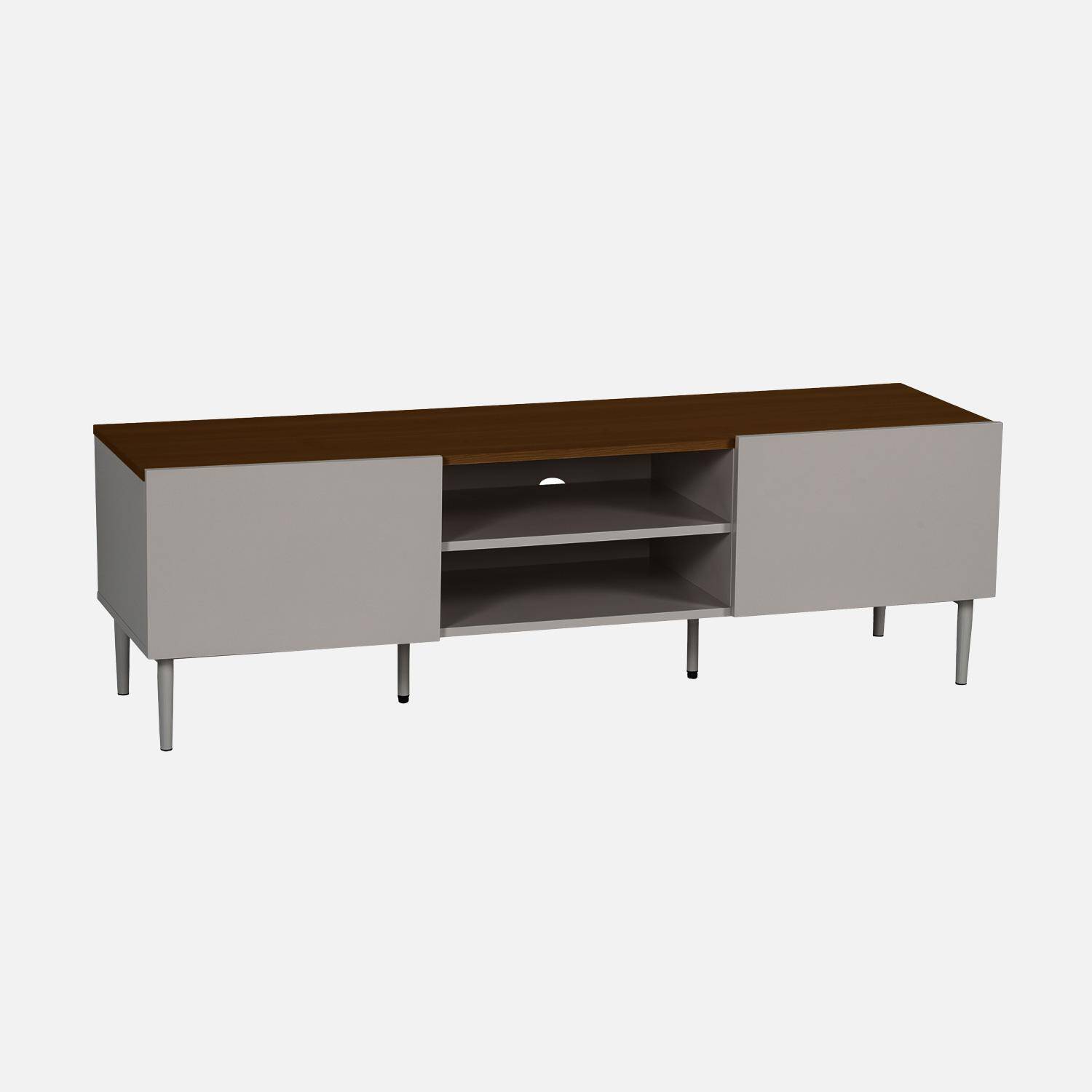 TV stand metal with wood decor 2 doors 140 cm grey and walnut - Ashton Photo6