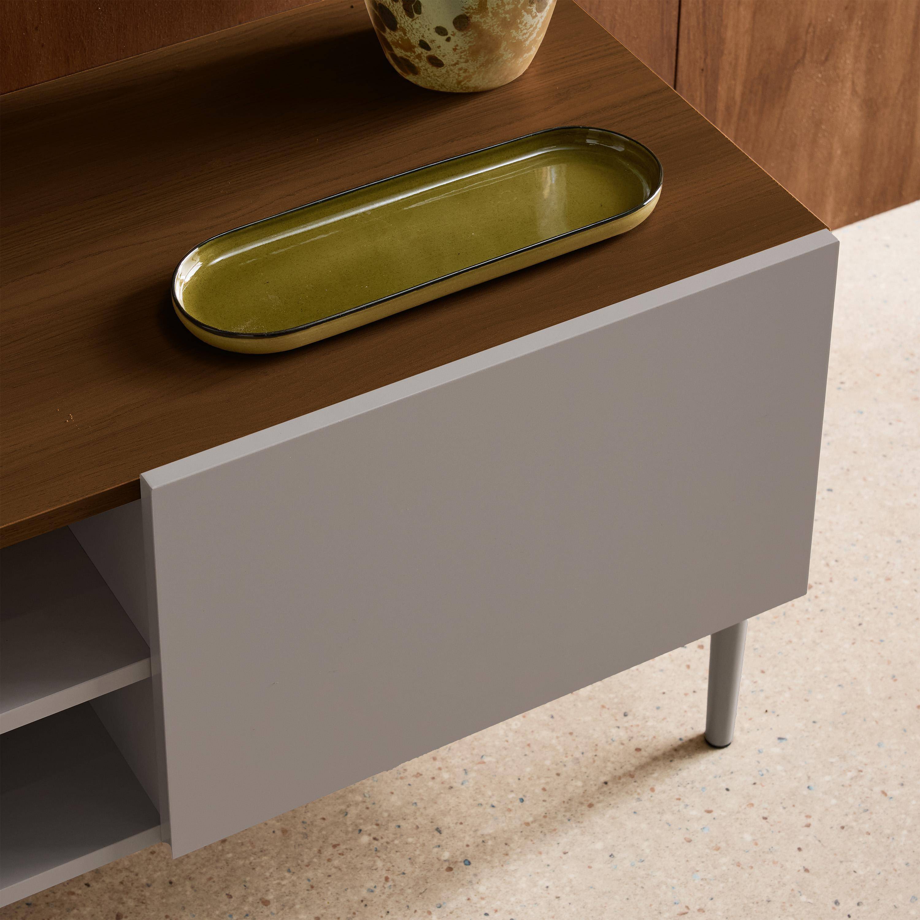 TV stand metal with wood decor 2 doors 140 cm grey and walnut - Ashton Photo5