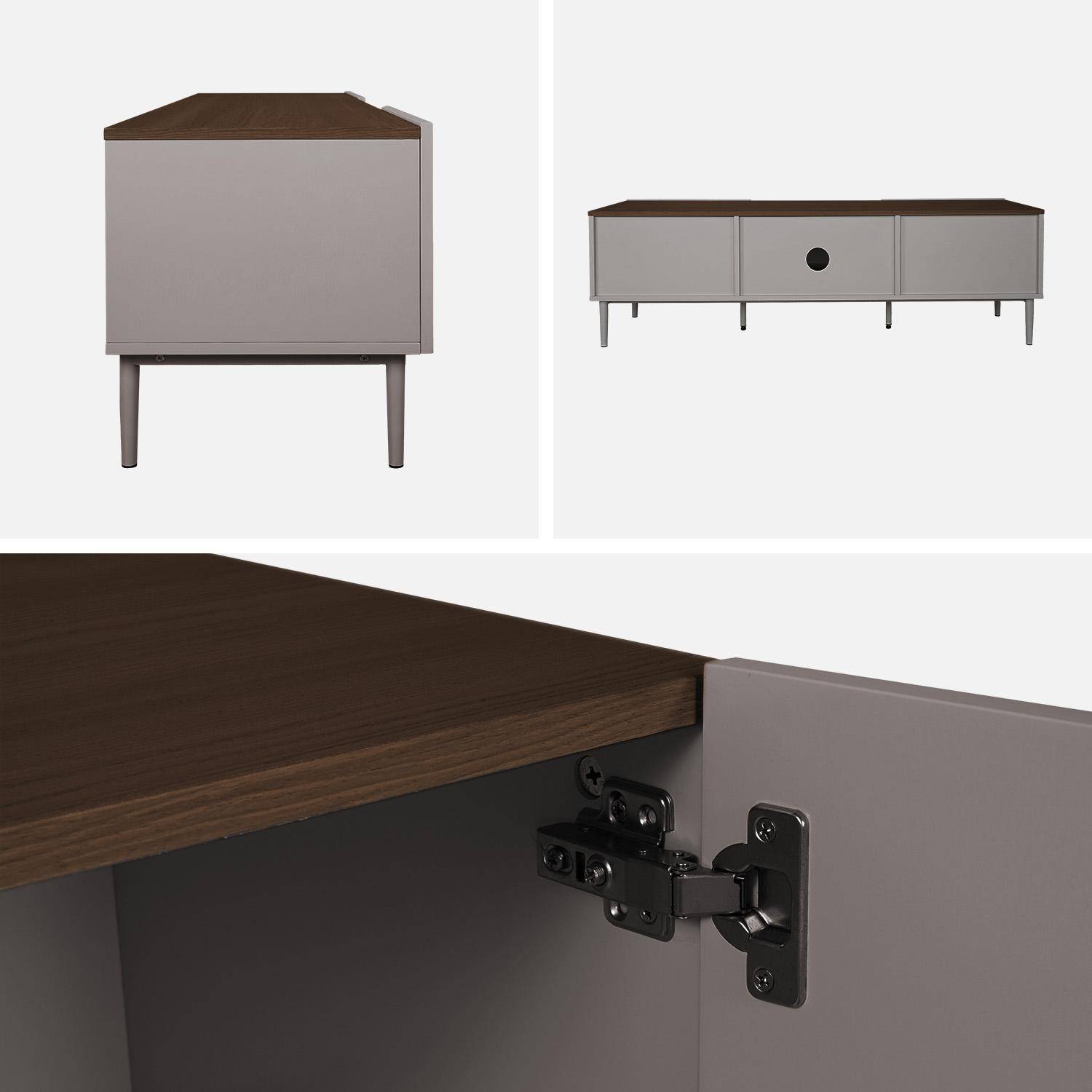 Meuble TV métal et décor bois 2 portes 140cm gris et noyer - Ashton Photo4