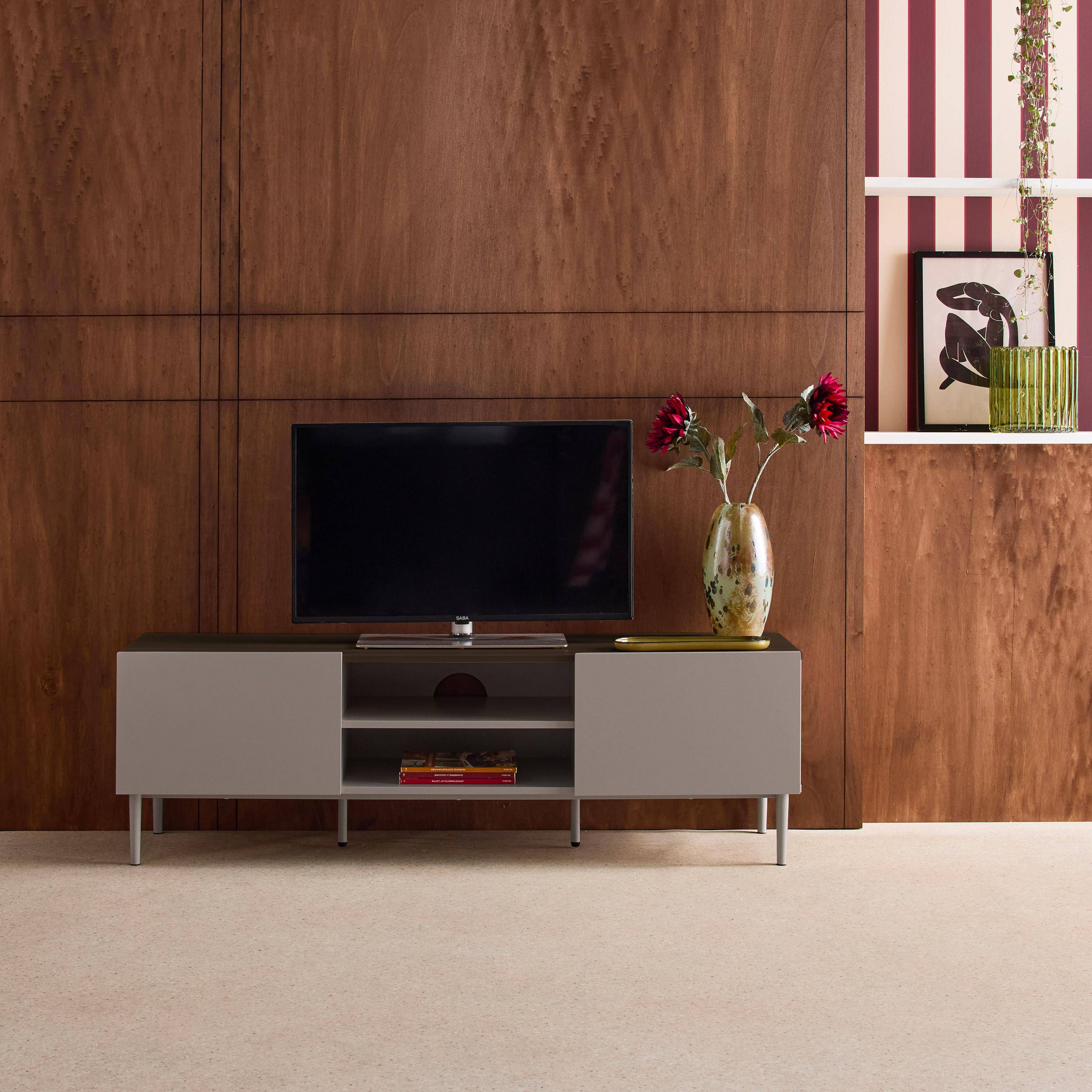 Szafka RTV metalowa i w kolorze drewna, 2 drzwi, 140 cm szara i orzechowa - Ashton,sweeek,Photo4