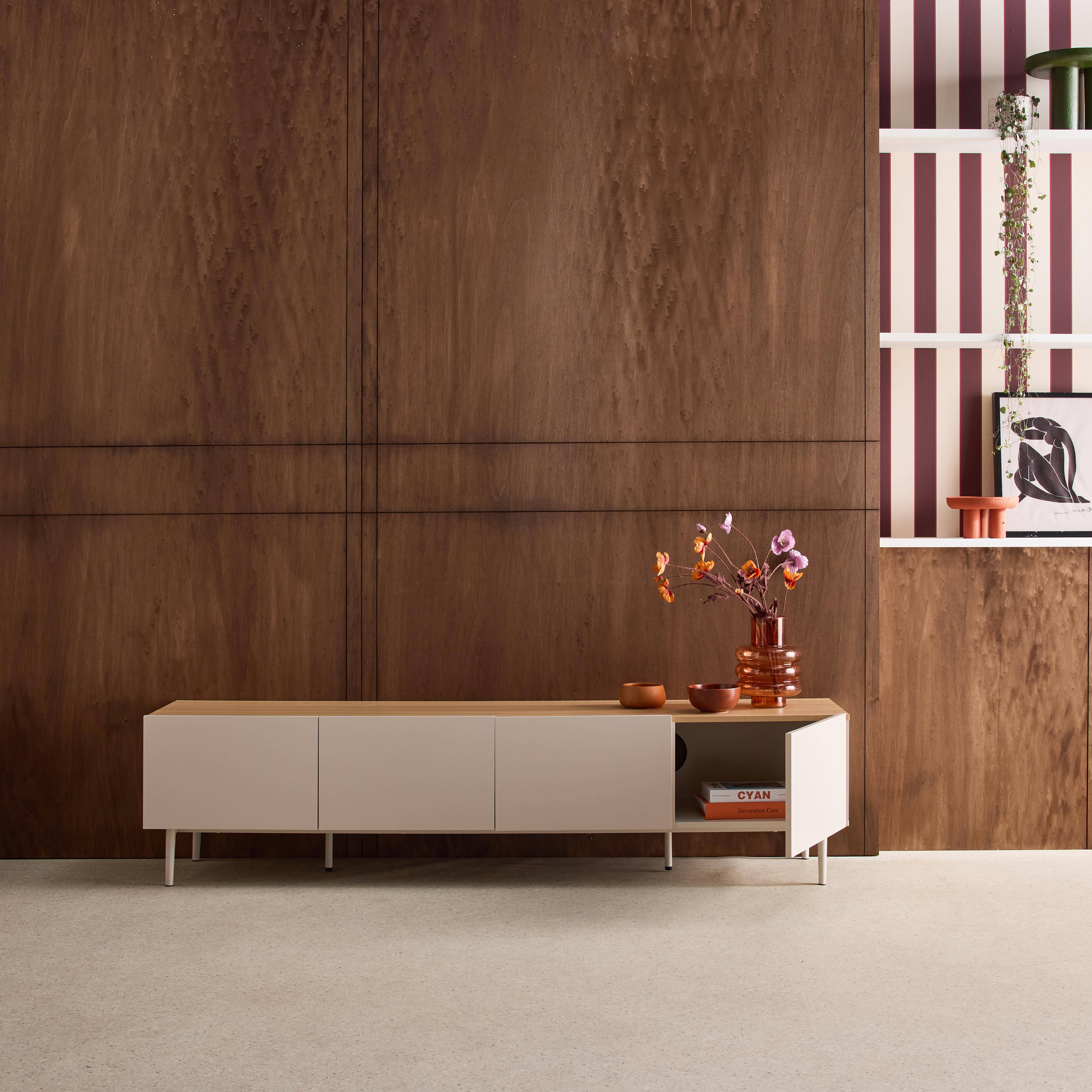 TV stand metal with wood decor 4 doors 180 cm beige and natural - Ashton,sweeek,Photo2