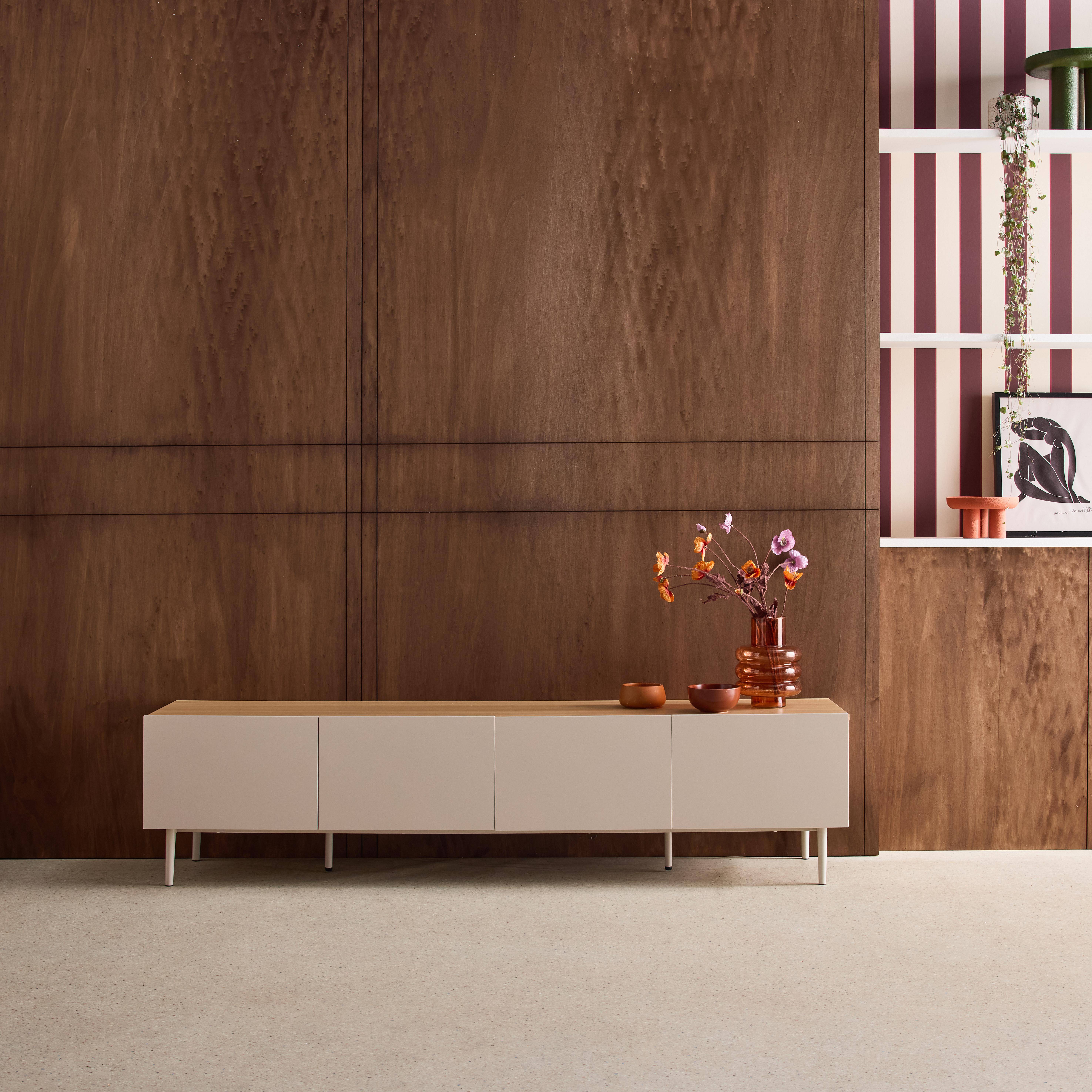 TV stand metal with wood decor 4 doors 180 cm beige and natural - Ashton,sweeek,Photo1