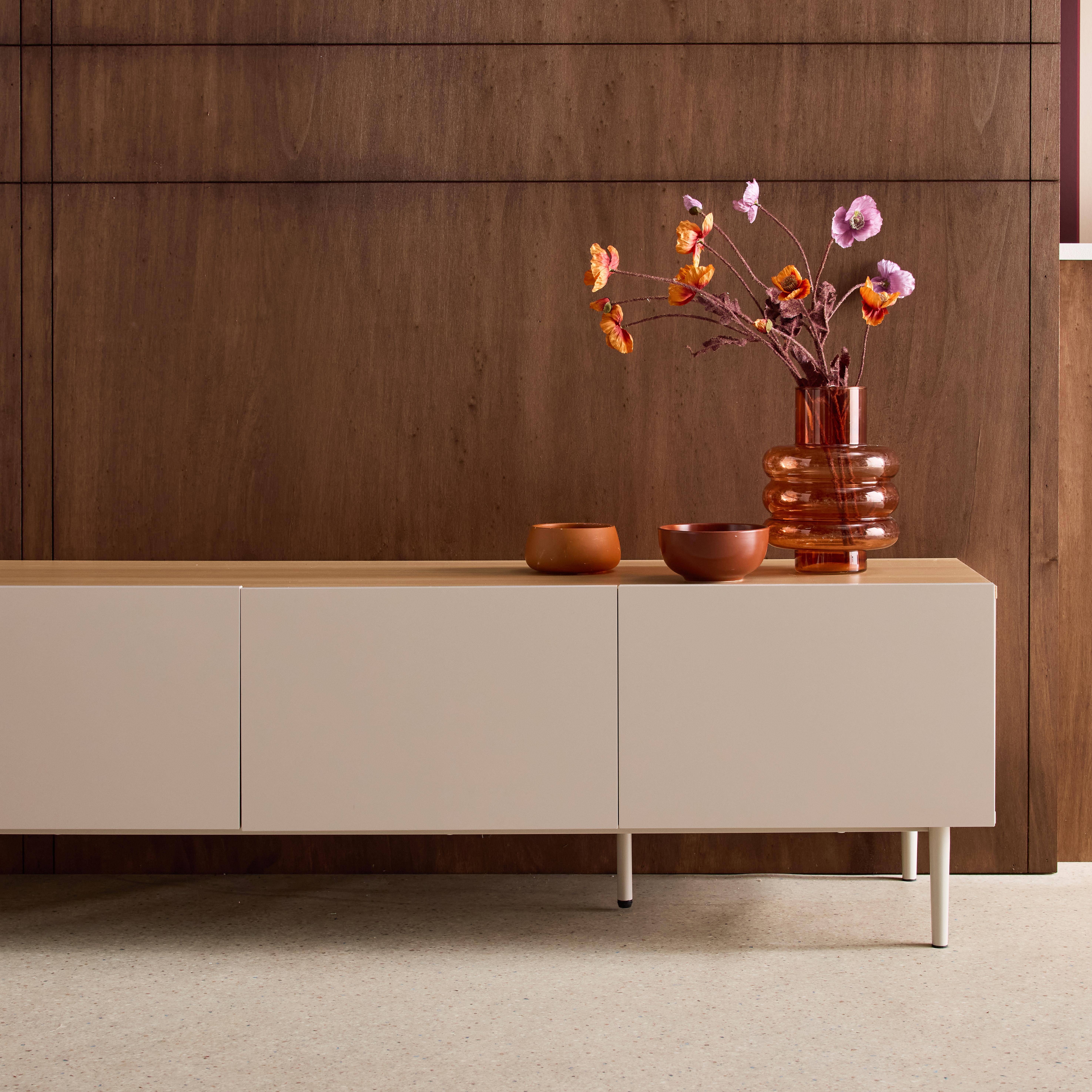 TV stand metal with wood decor 4 doors 180 cm beige and natural - Ashton Photo4