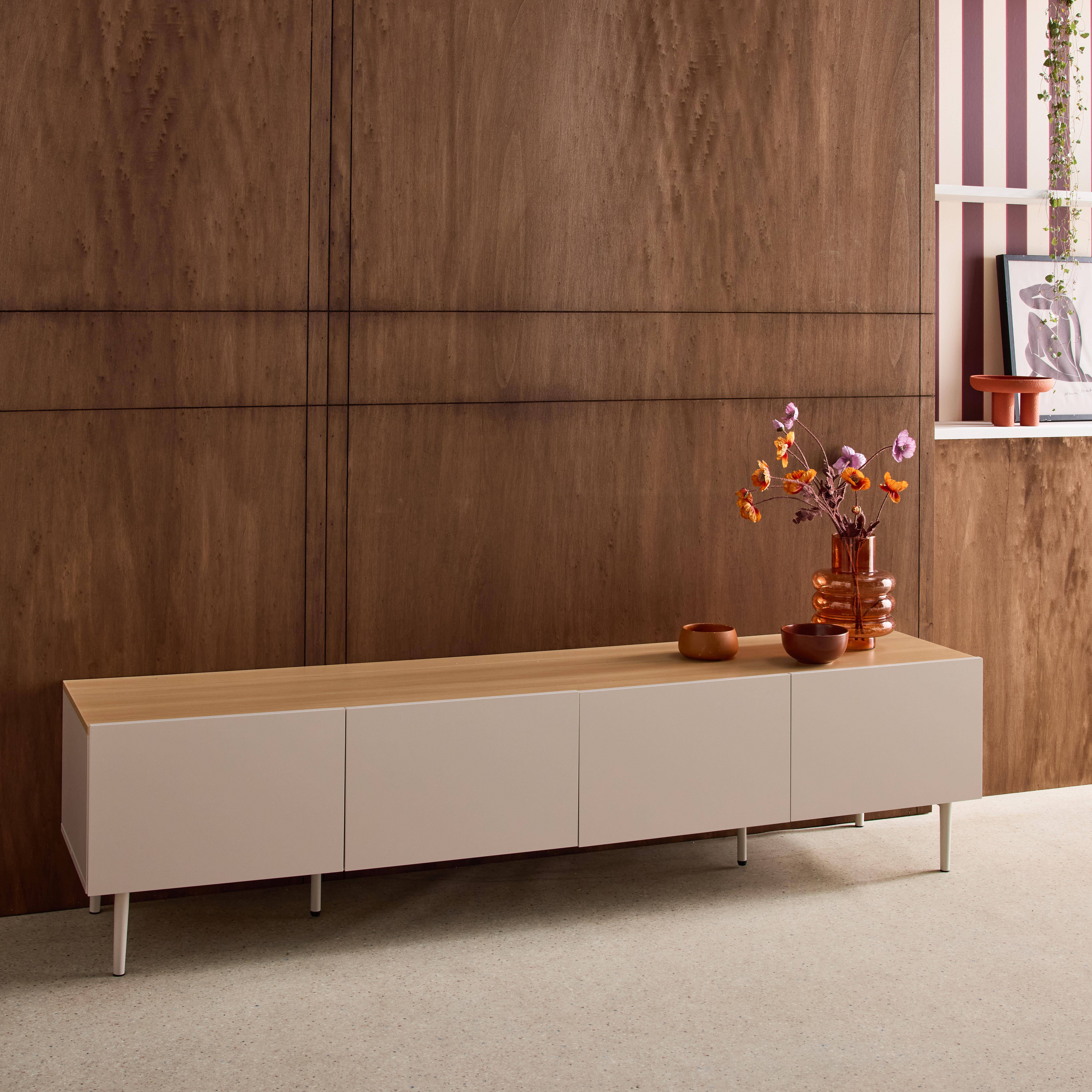 TV stand metal with wood decor 4 doors 180 cm beige and natural - Ashton,sweeek,Photo3