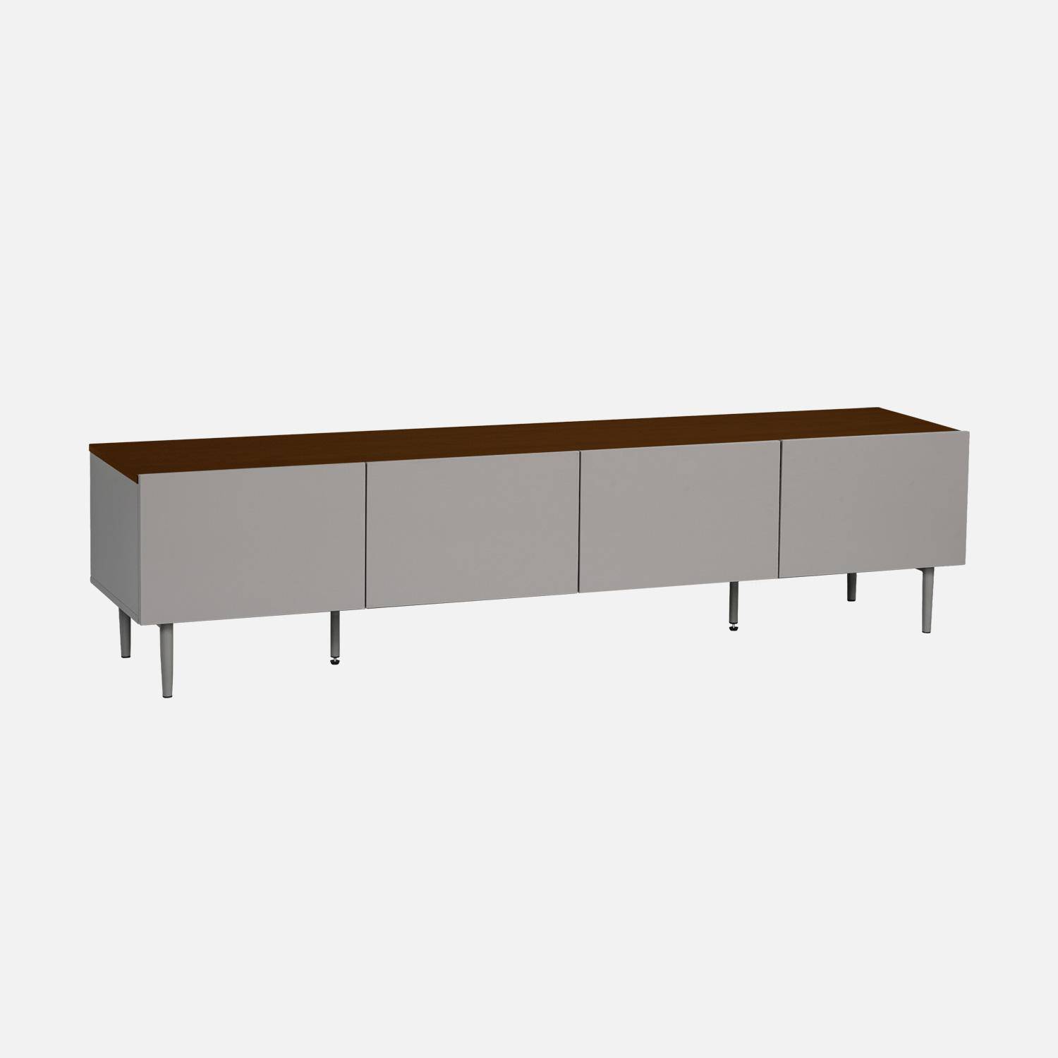 TV stand metal with wood decor 4 doors 180 cm grey and walnut - Ashton Photo6