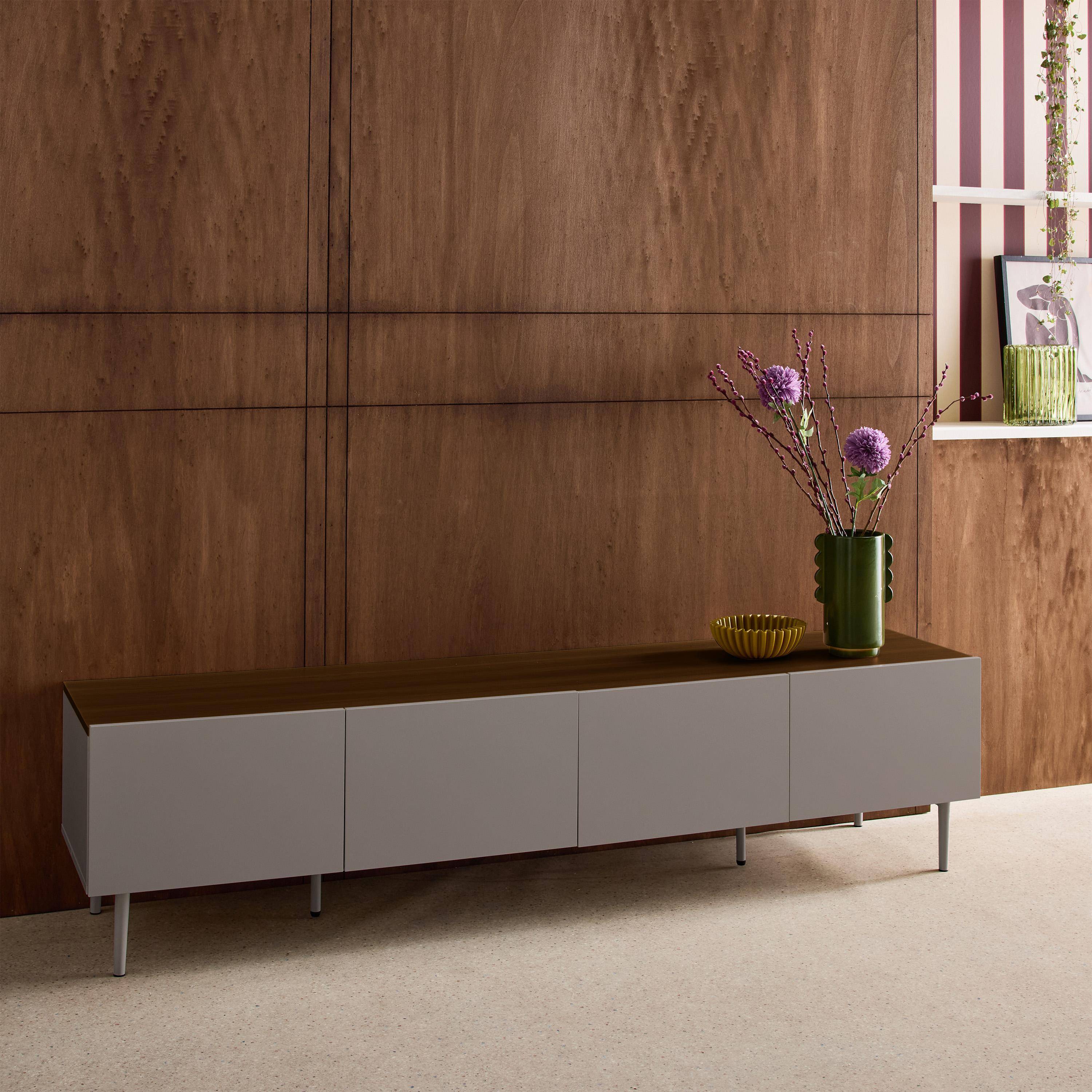 TV stand metal with wood decor 4 doors 180 cm grey and walnut - Ashton Photo3
