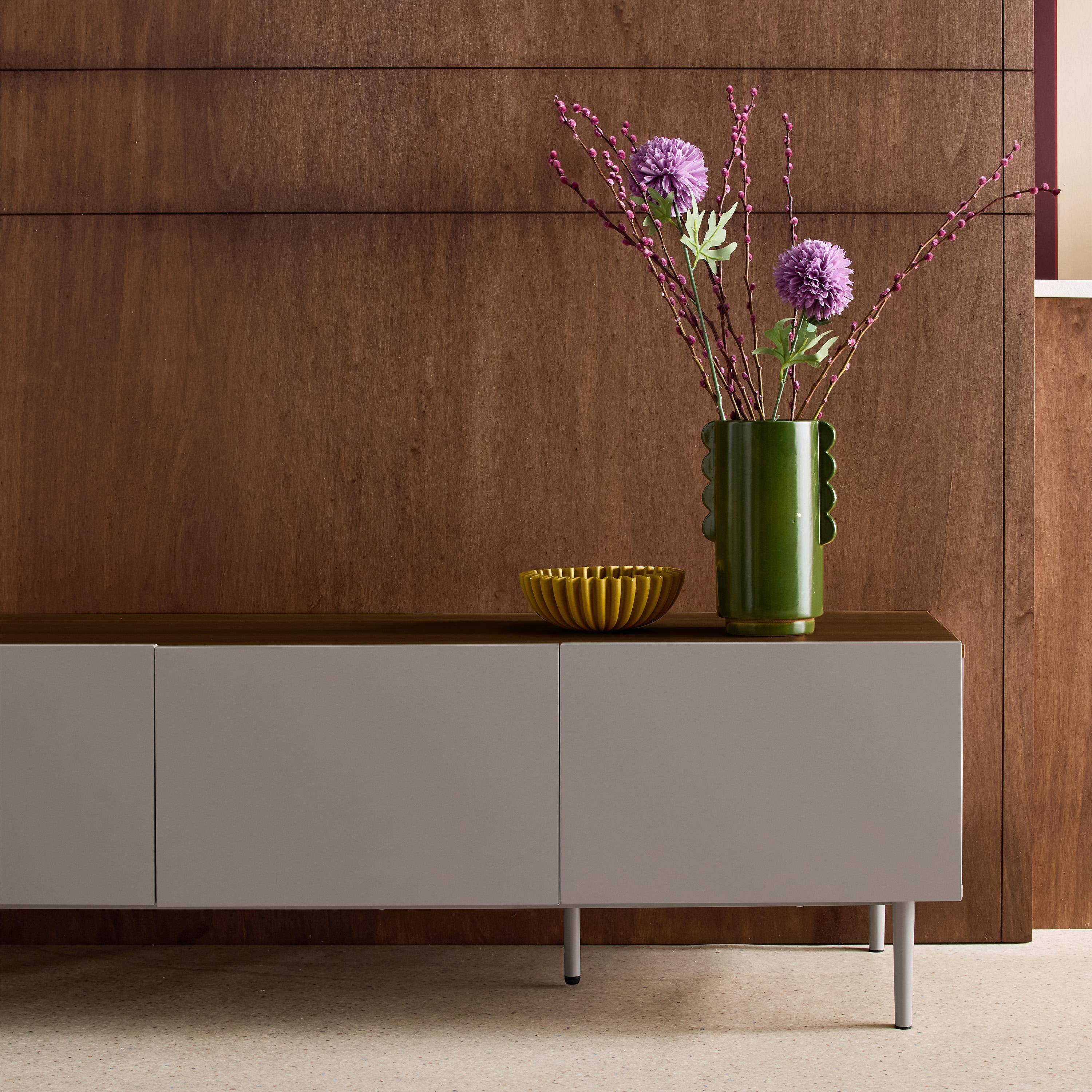 TV stand metal with wood decor 4 doors 180 cm grey and walnut - Ashton Photo4