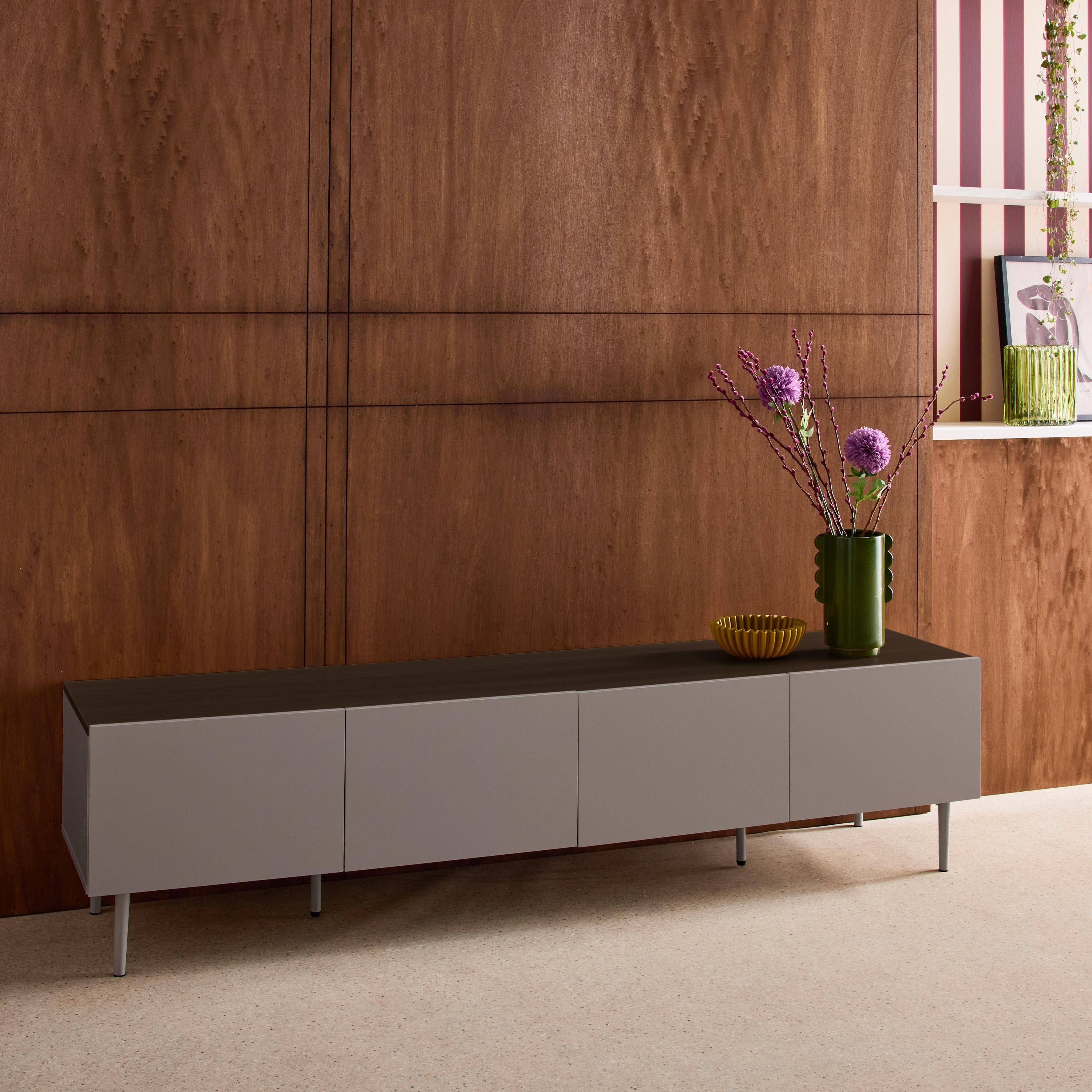 Meuble TV métal et décor bois 4 portes 180cm gris et noyer - Ashton Photo3