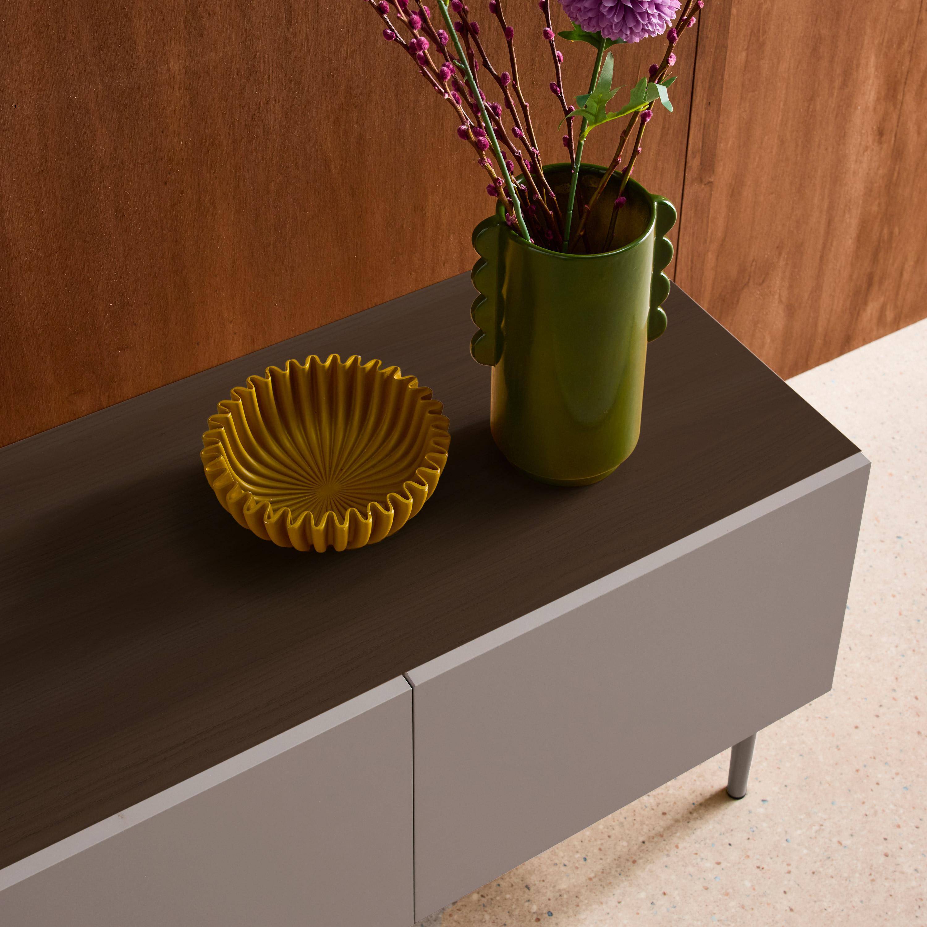 Meuble TV métal et décor bois 4 portes 180cm gris et noyer - Ashton Photo5