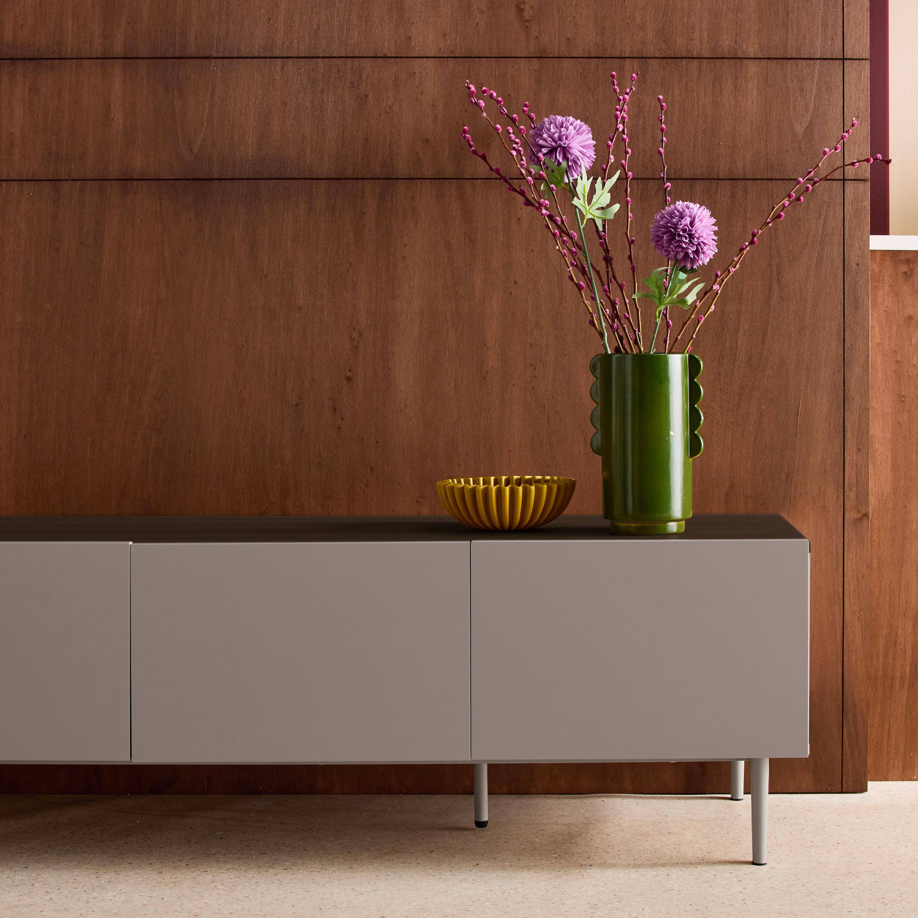 Meuble TV métal et décor bois 4 portes 180cm gris et noyer - Ashton Photo4