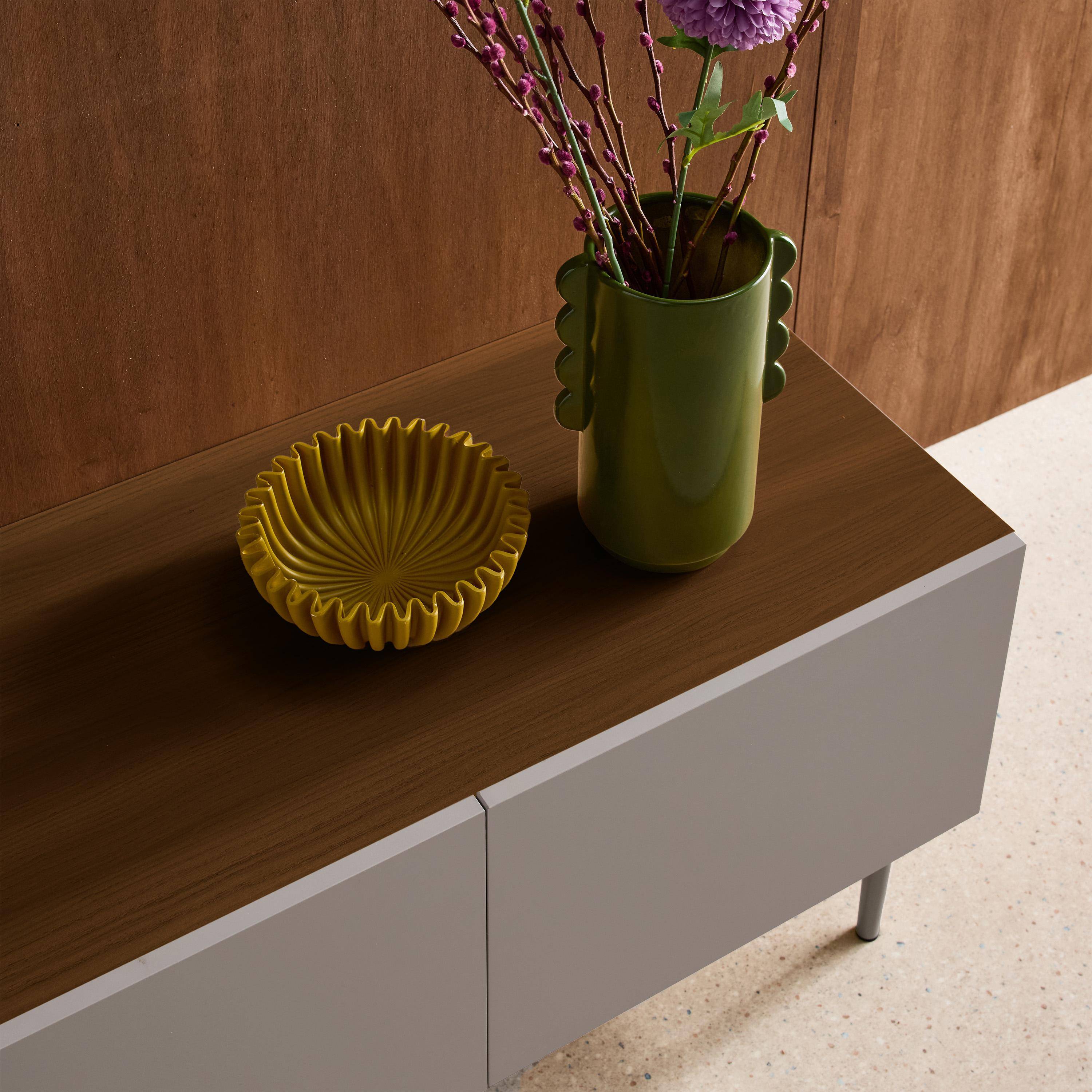 TV stand metal with wood decor 4 doors 180 cm grey and walnut - Ashton Photo5