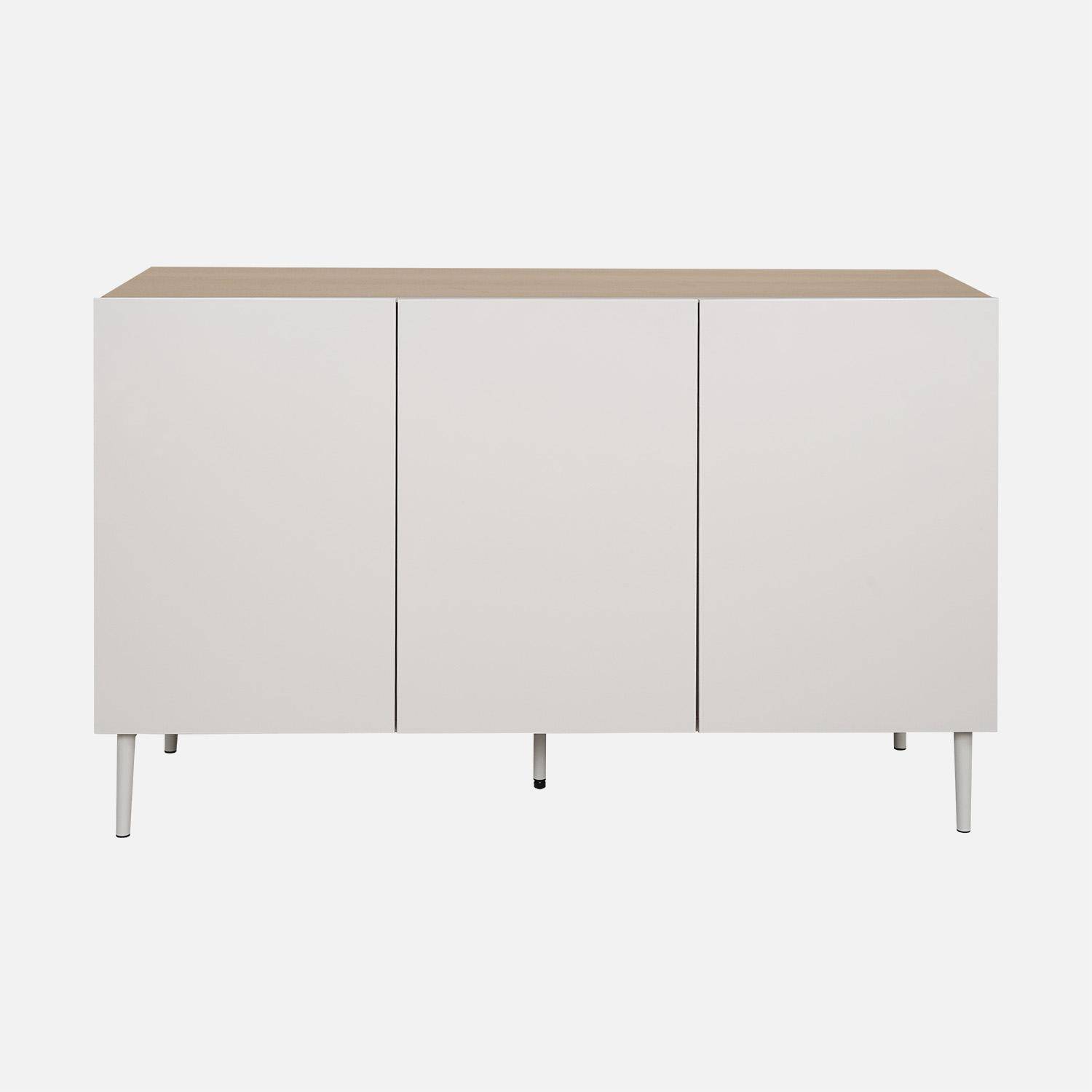 Buffet métal et décor bois 3 portes 120cm beige et naturel - Ashton Photo2