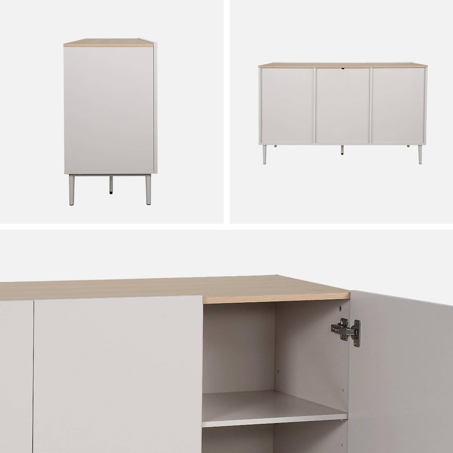 Buffet métal et décor bois 3 portes 120cm beige et naturel - Ashton Photo4