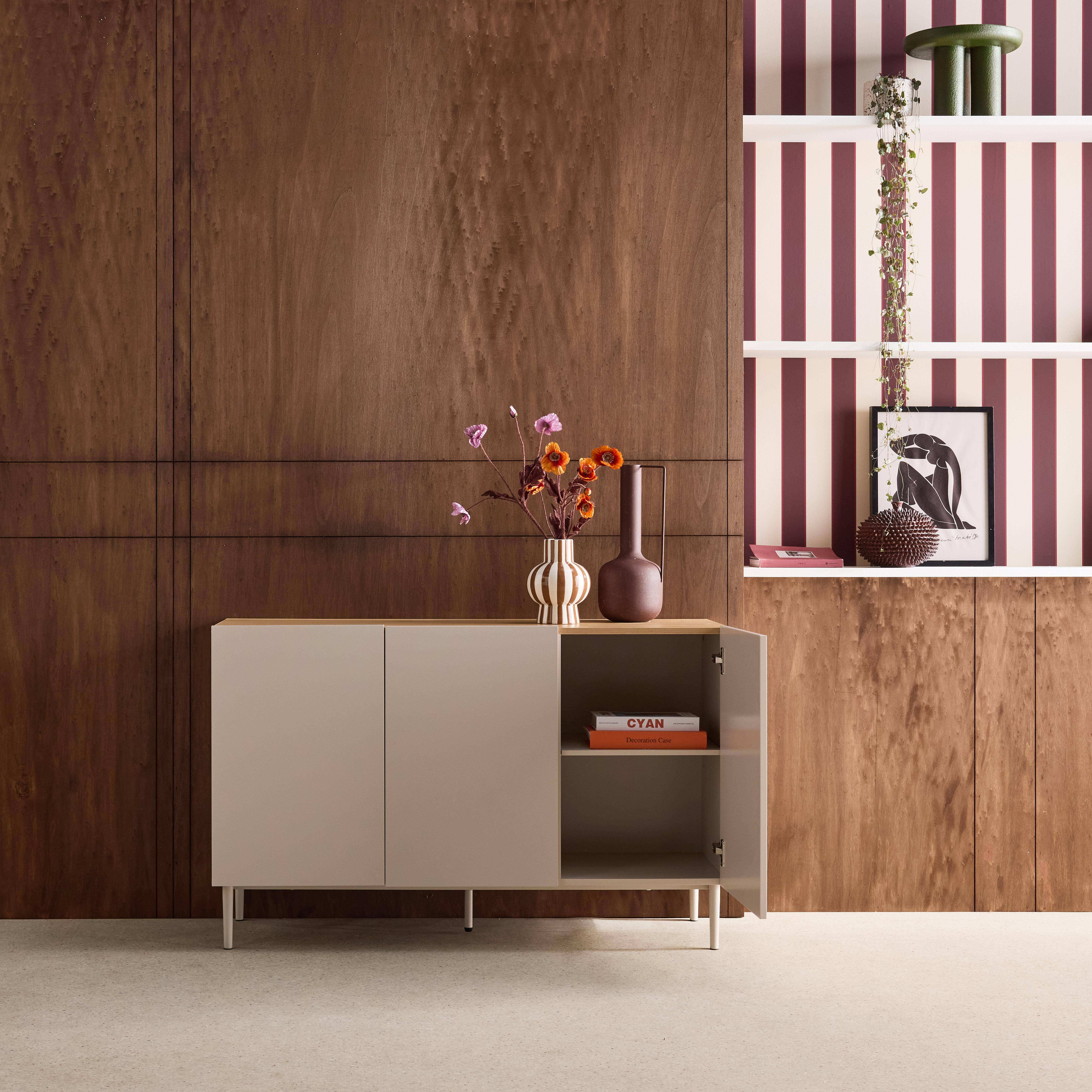 Sideboard metal and wood decor 3 doors 120 cm beige and natural - Ashton Photo3