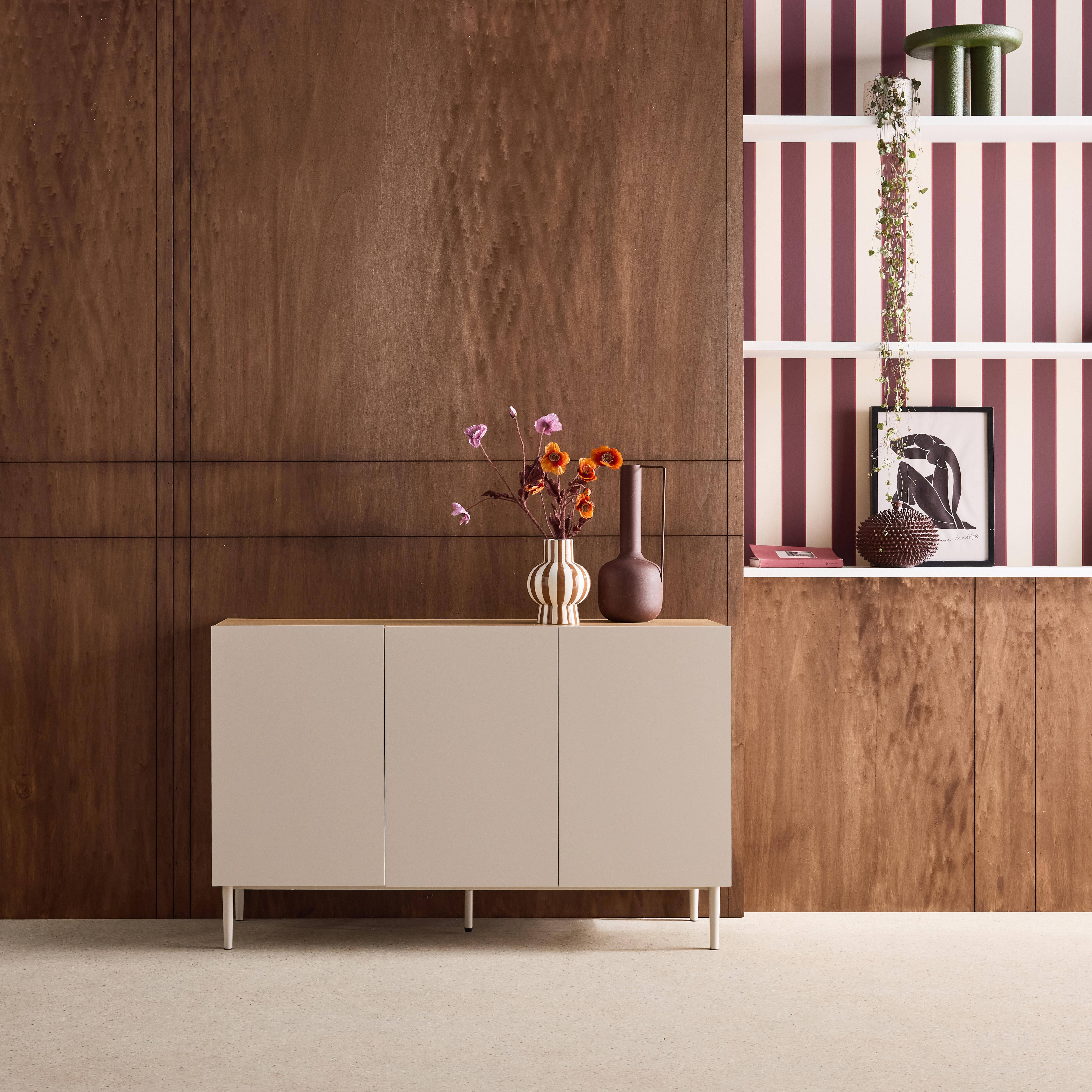 Sideboard metal and wood decor 3 doors 120 cm beige and natural - Ashton Photo1