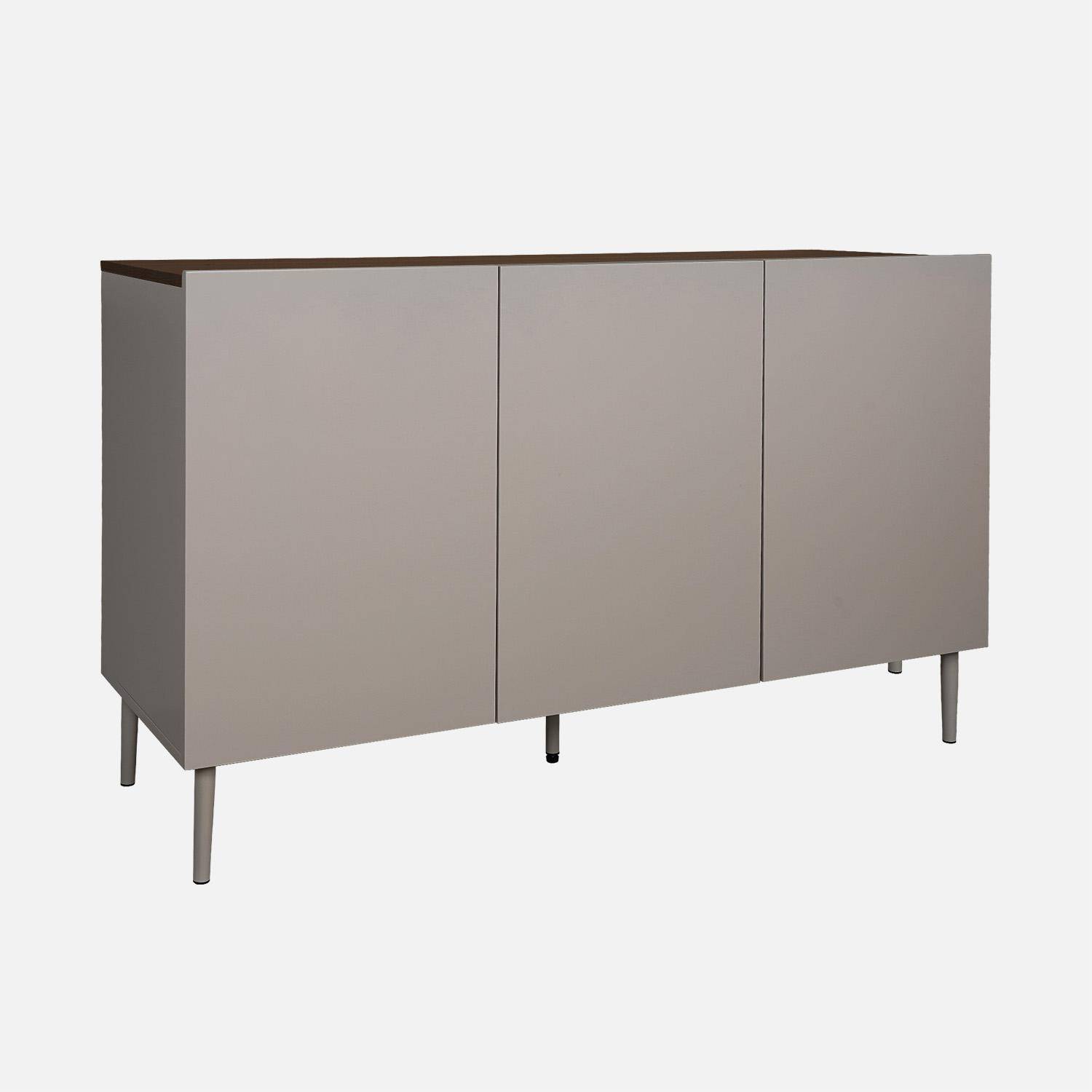 Buffet métal et décor bois 3 portes 120cm gris et noyer - Ashton Photo1