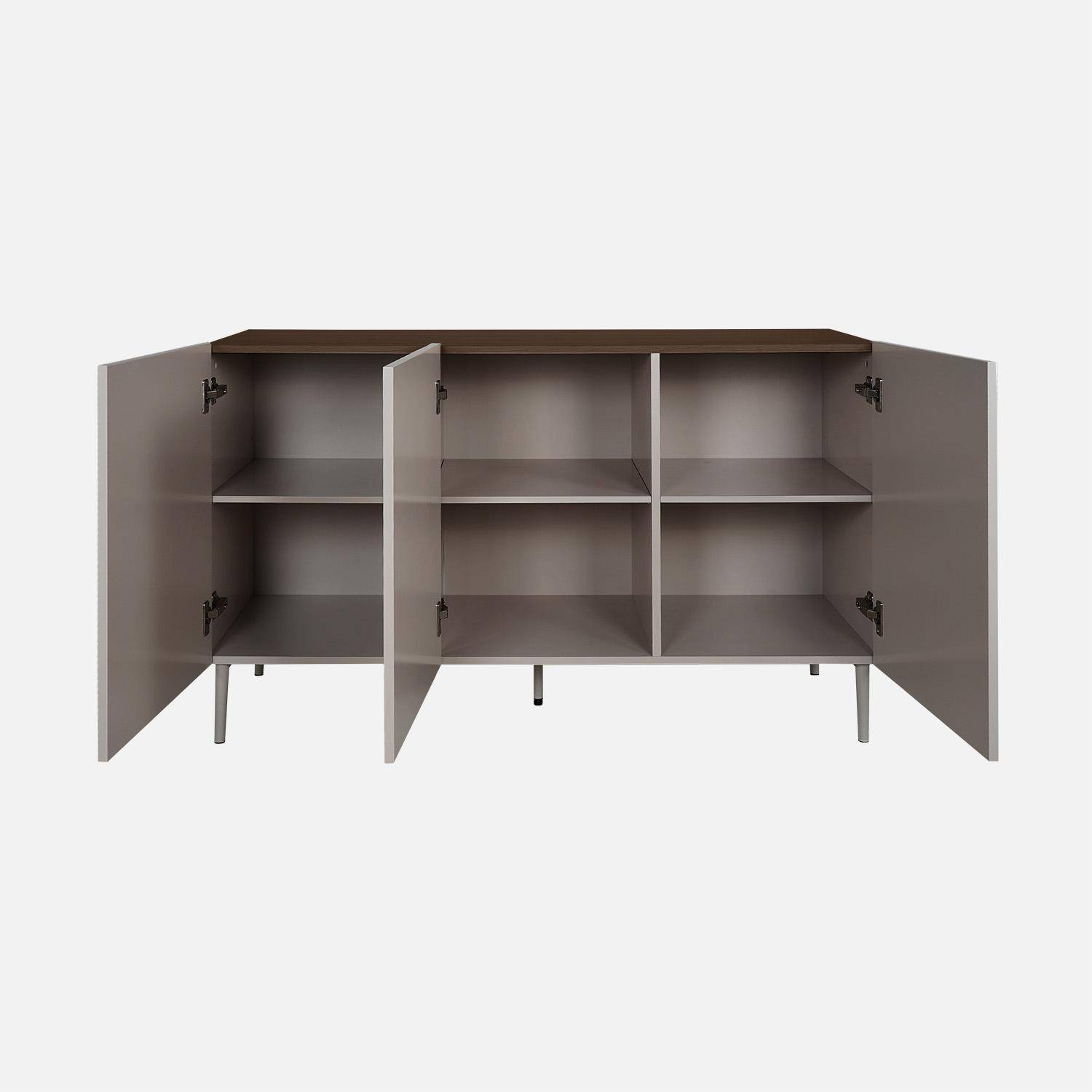 Buffet métal et décor bois 3 portes 120cm gris et noyer - Ashton Photo3