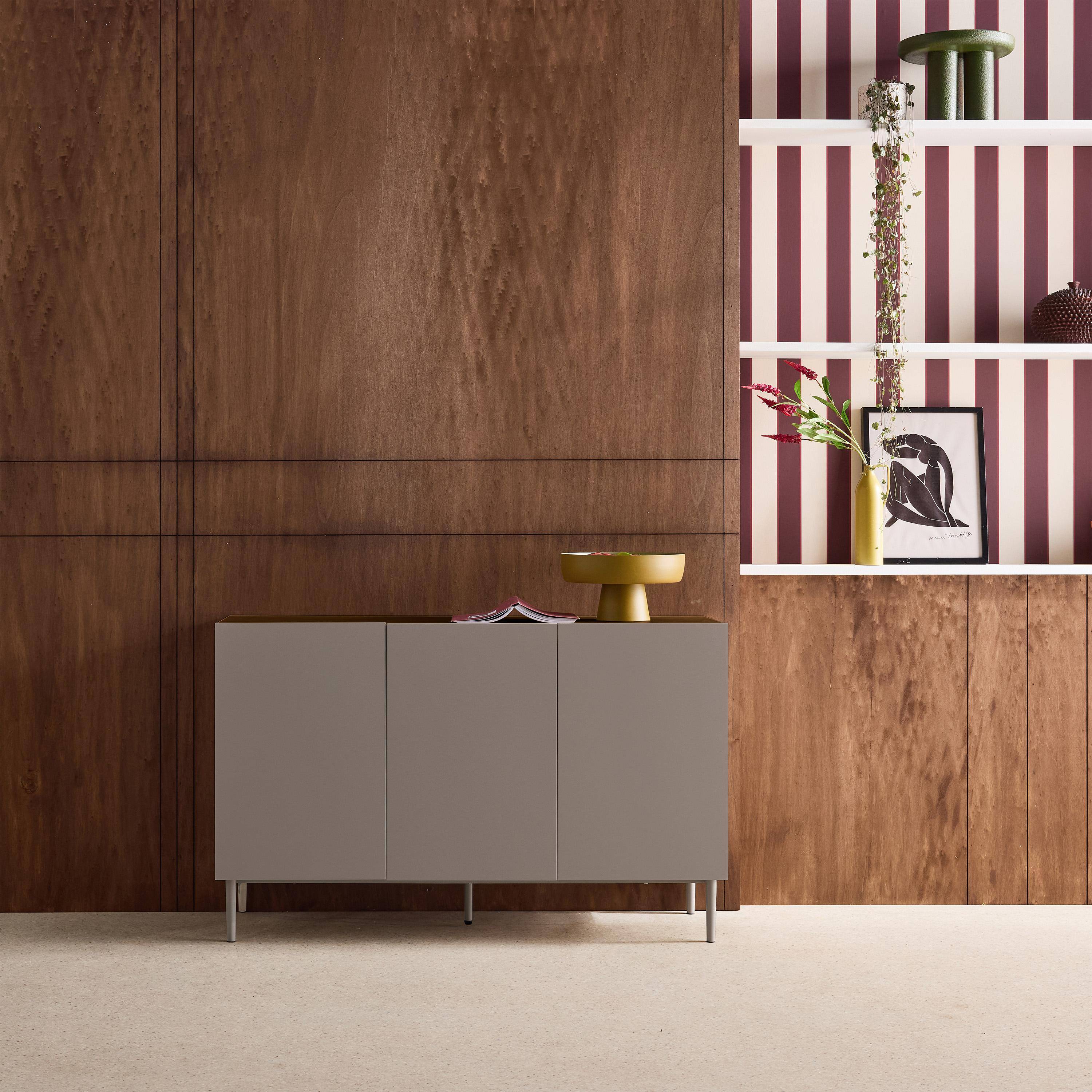 Sideboard metal and wood decor 3 doors 120 cm grey and walnut - Ashton Photo2