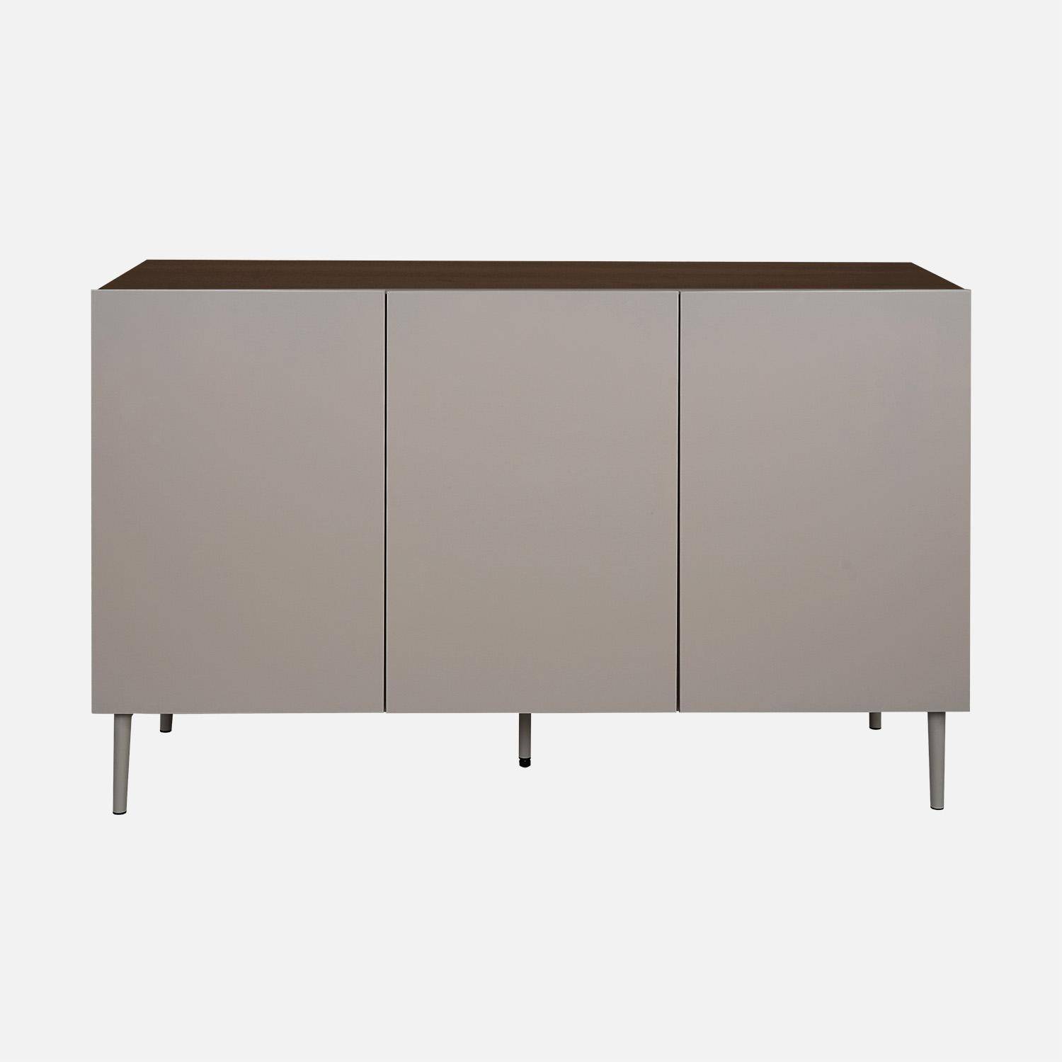 Buffet métal et décor bois 3 portes 120cm gris et noyer - Ashton Photo2
