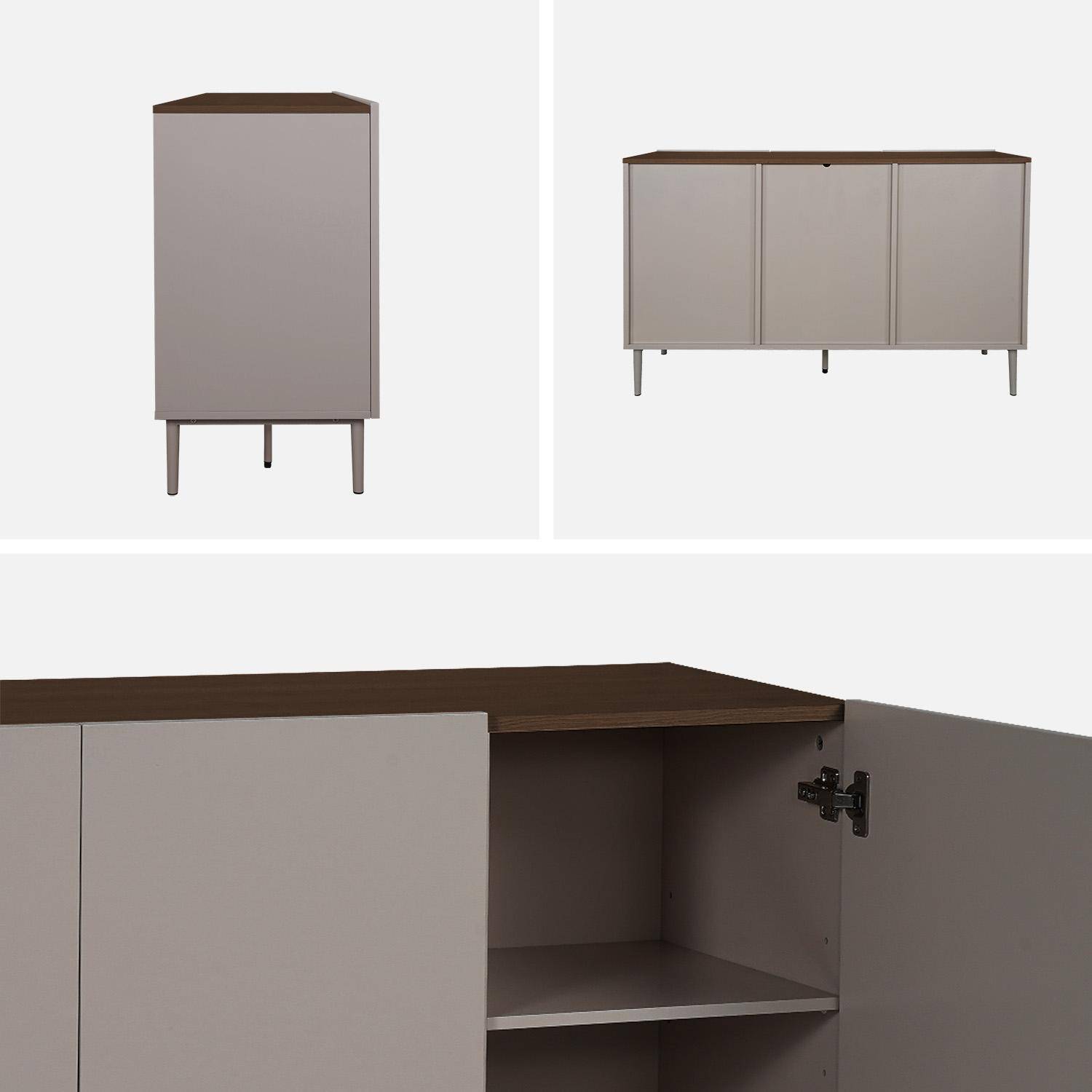 Buffet métal et décor bois 3 portes 120cm gris et noyer - Ashton Photo4