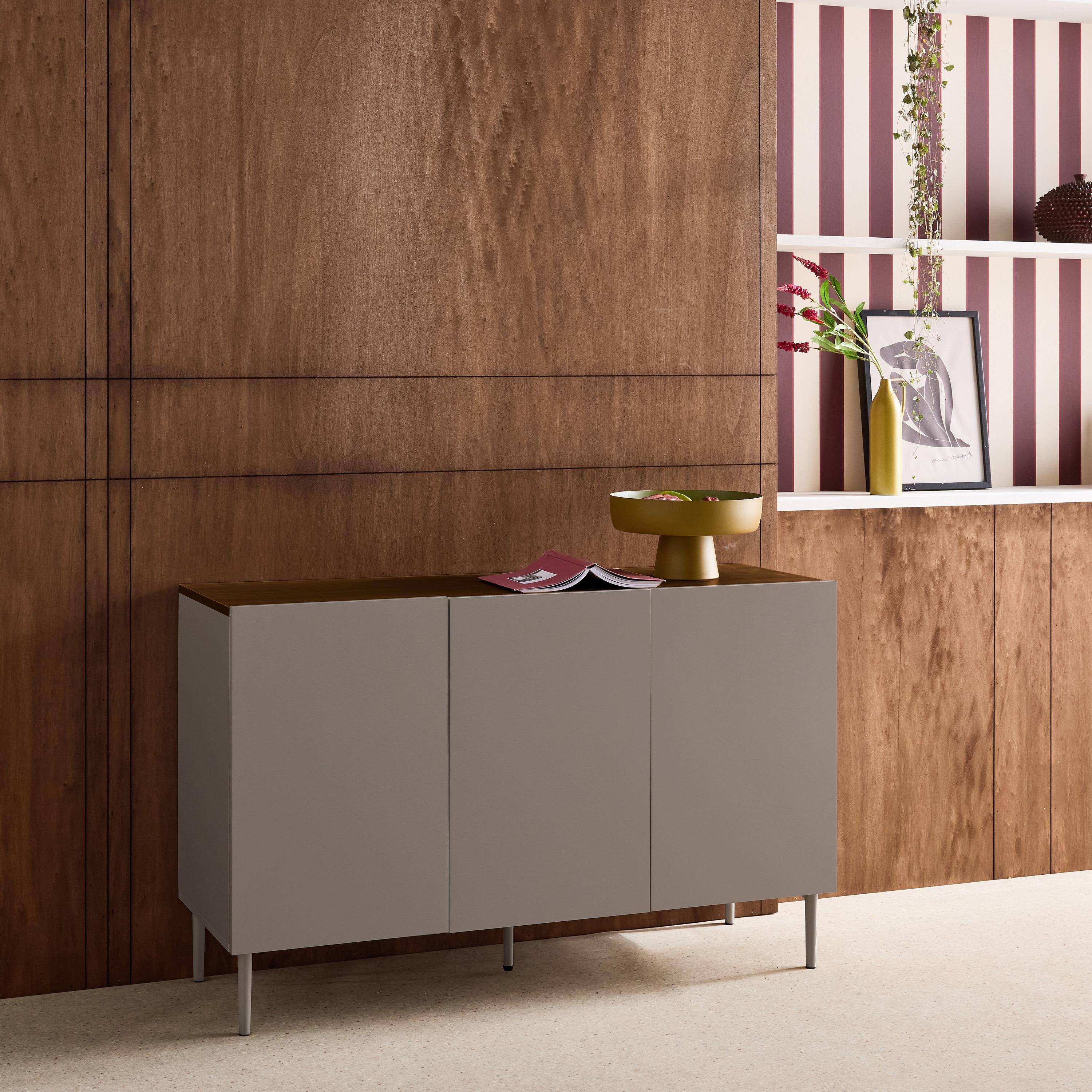 Sideboard metal and wood decor 3 doors 120 cm grey and walnut - Ashton Photo1