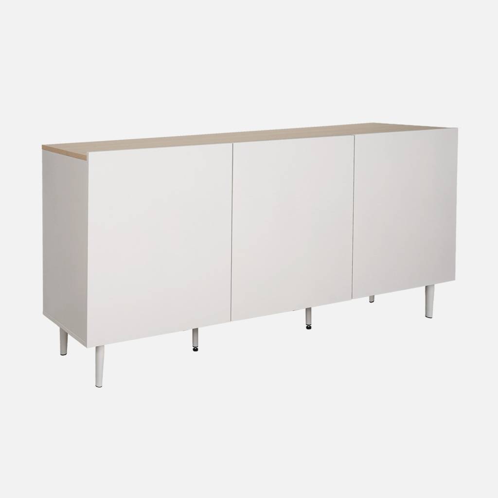 Buffet métal et décor bois 3 portes 150cm beige et naturel - Ashton