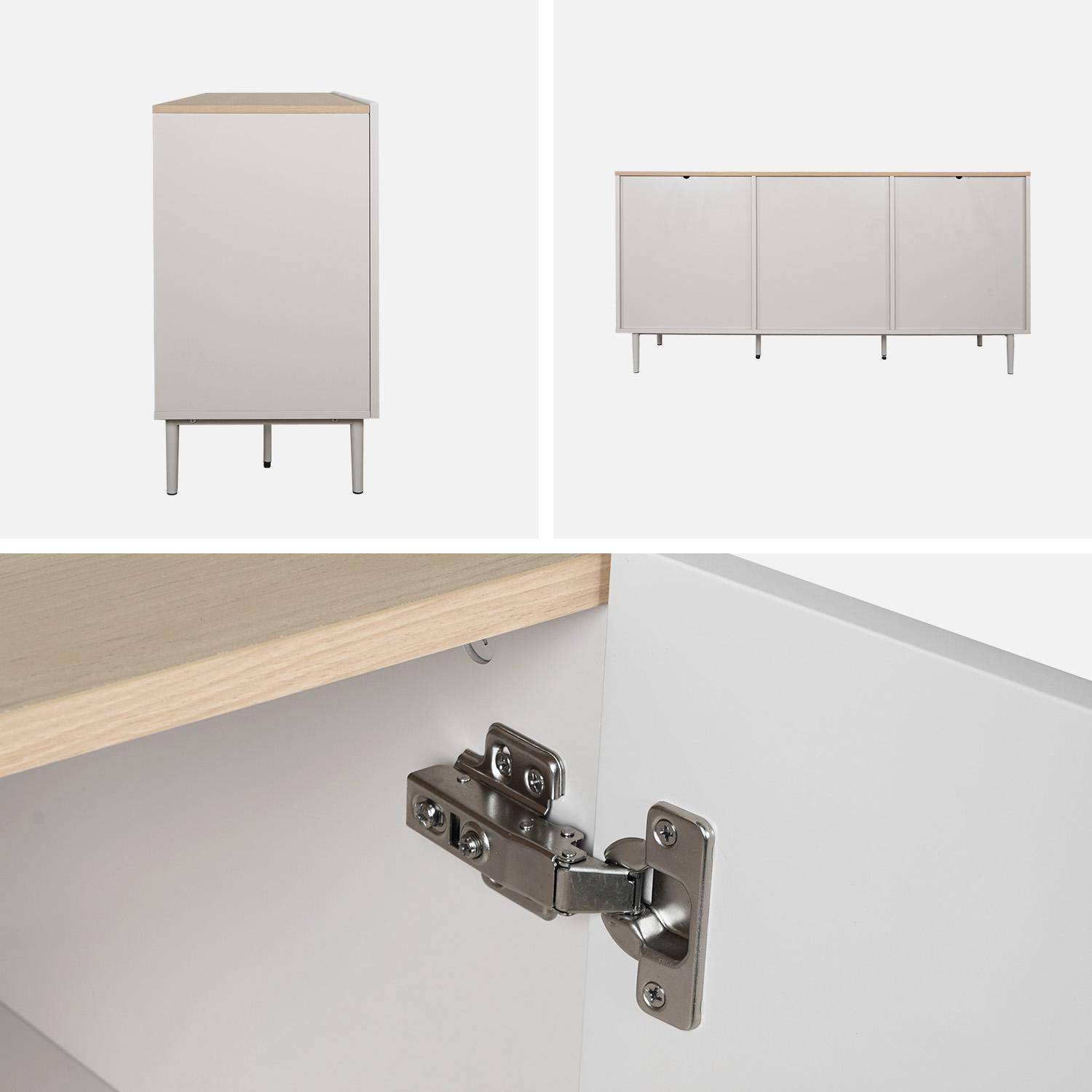 Buffet métal et décor bois 3 portes 150cm beige et naturel - Ashton,sweeek,Photo4