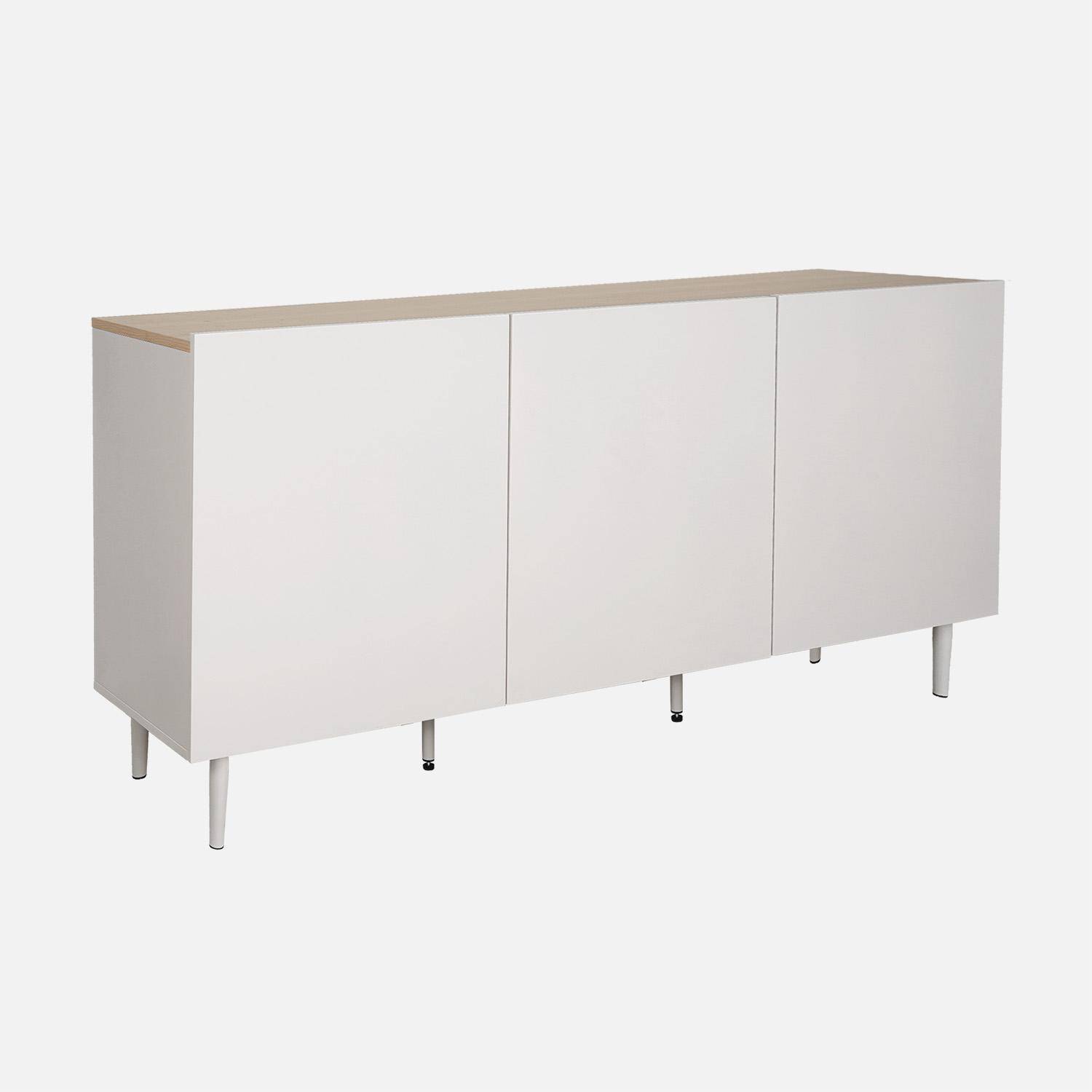 Buffet métal et décor bois 3 portes 150cm beige et naturel - Ashton Photo1