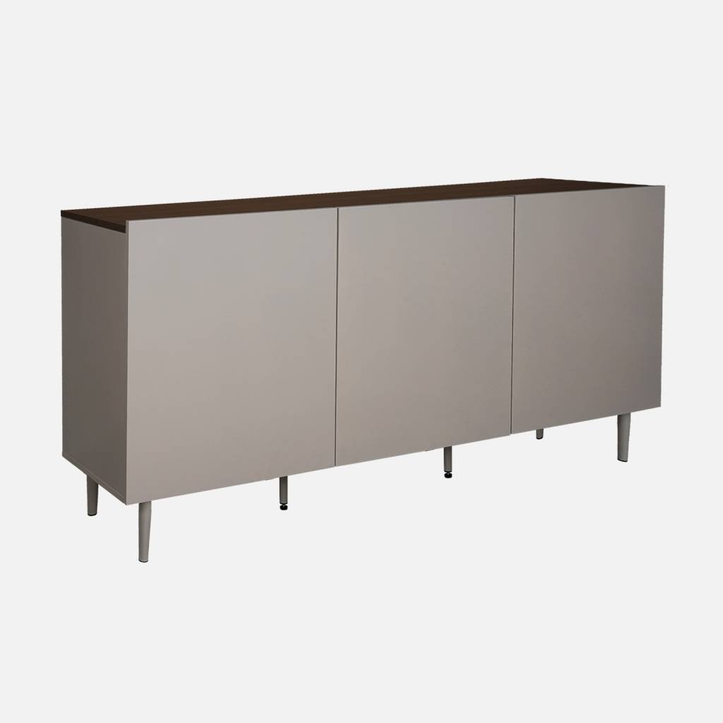 Buffet métal et décor bois 3 portes 150cm gris et noyer - Ashton