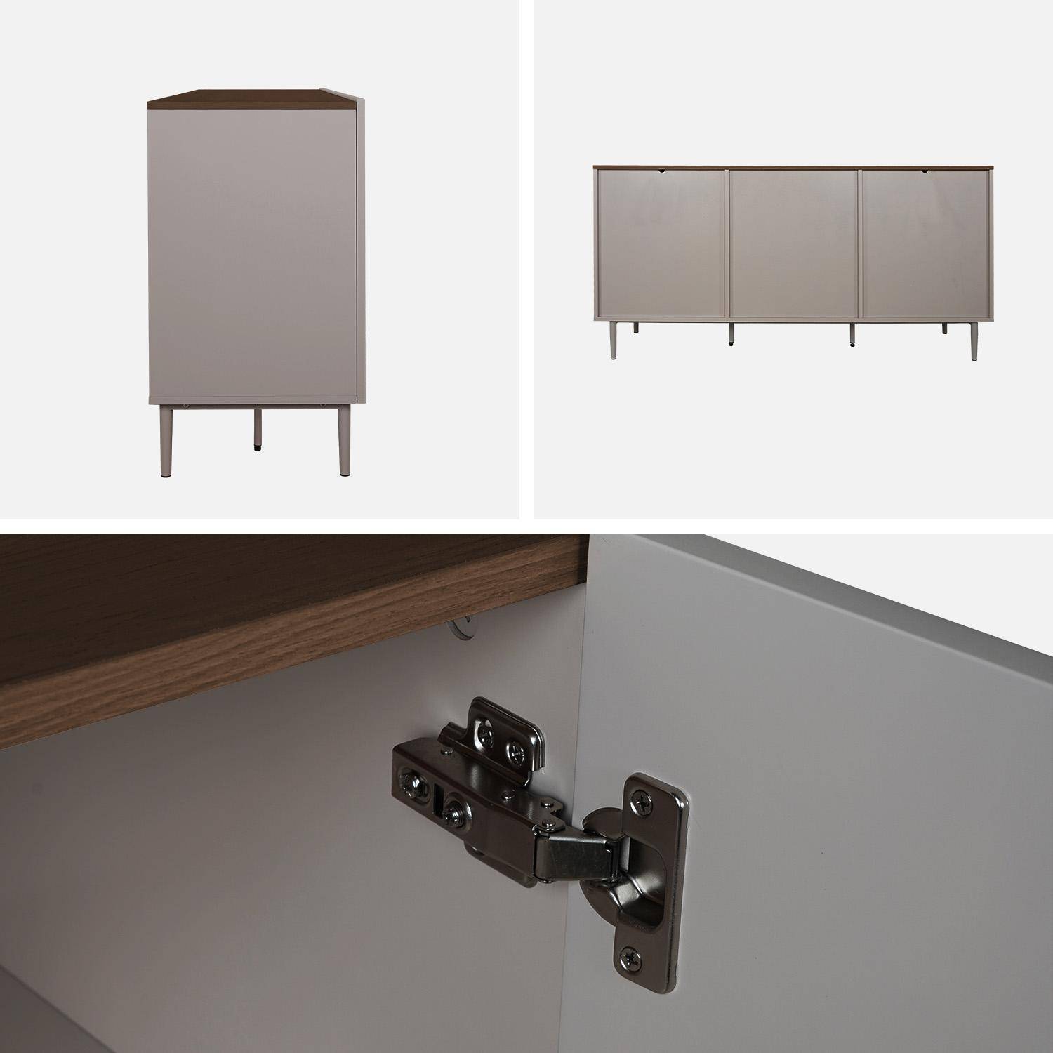 Buffet métal et décor bois 3 portes 150cm gris et noyer - Ashton Photo4