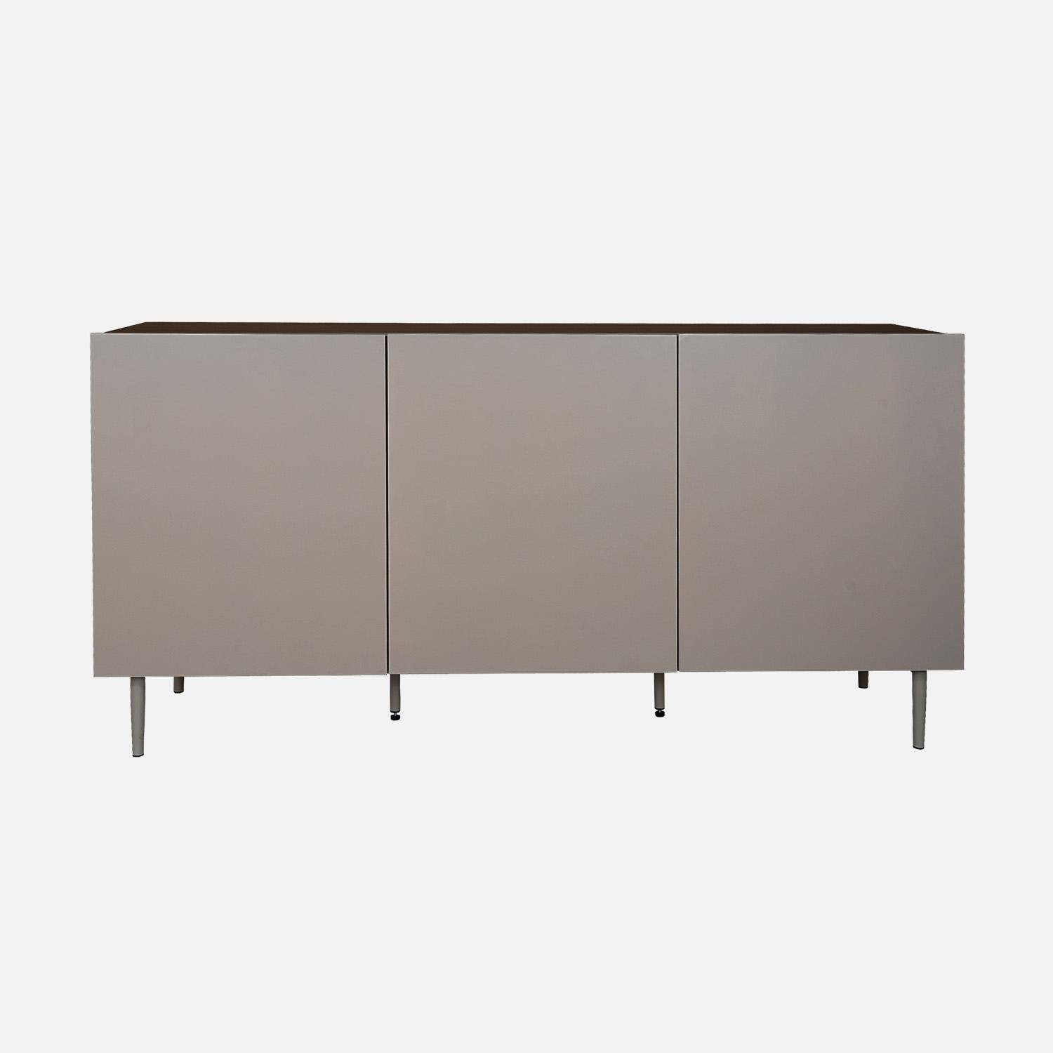Buffet métal et décor bois 3 portes 150cm gris et noyer - Ashton Photo2