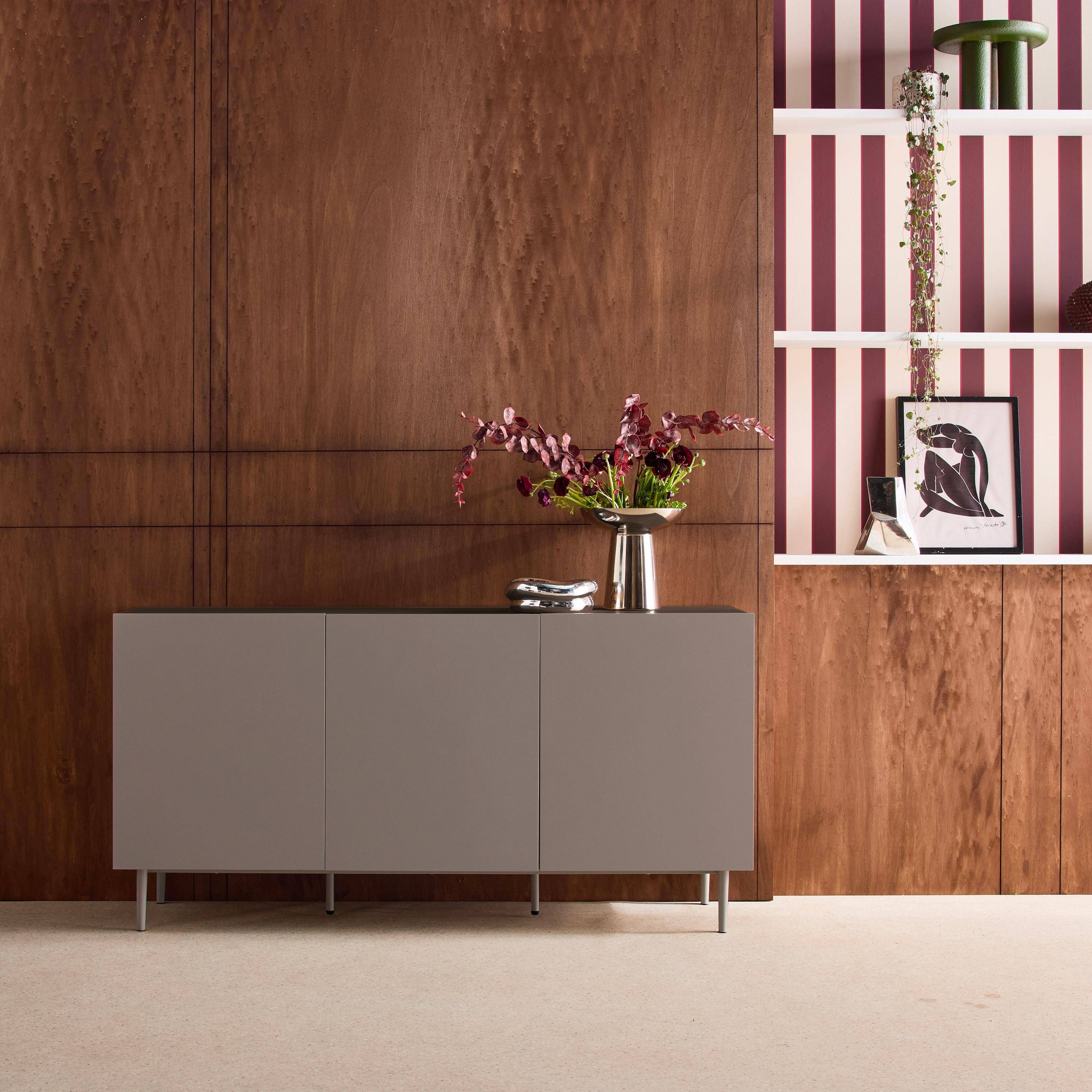 Kredens metalowy w kolorze drewna, 3 drzwi, 150 cm, szary i orzech - Ashton Photo1