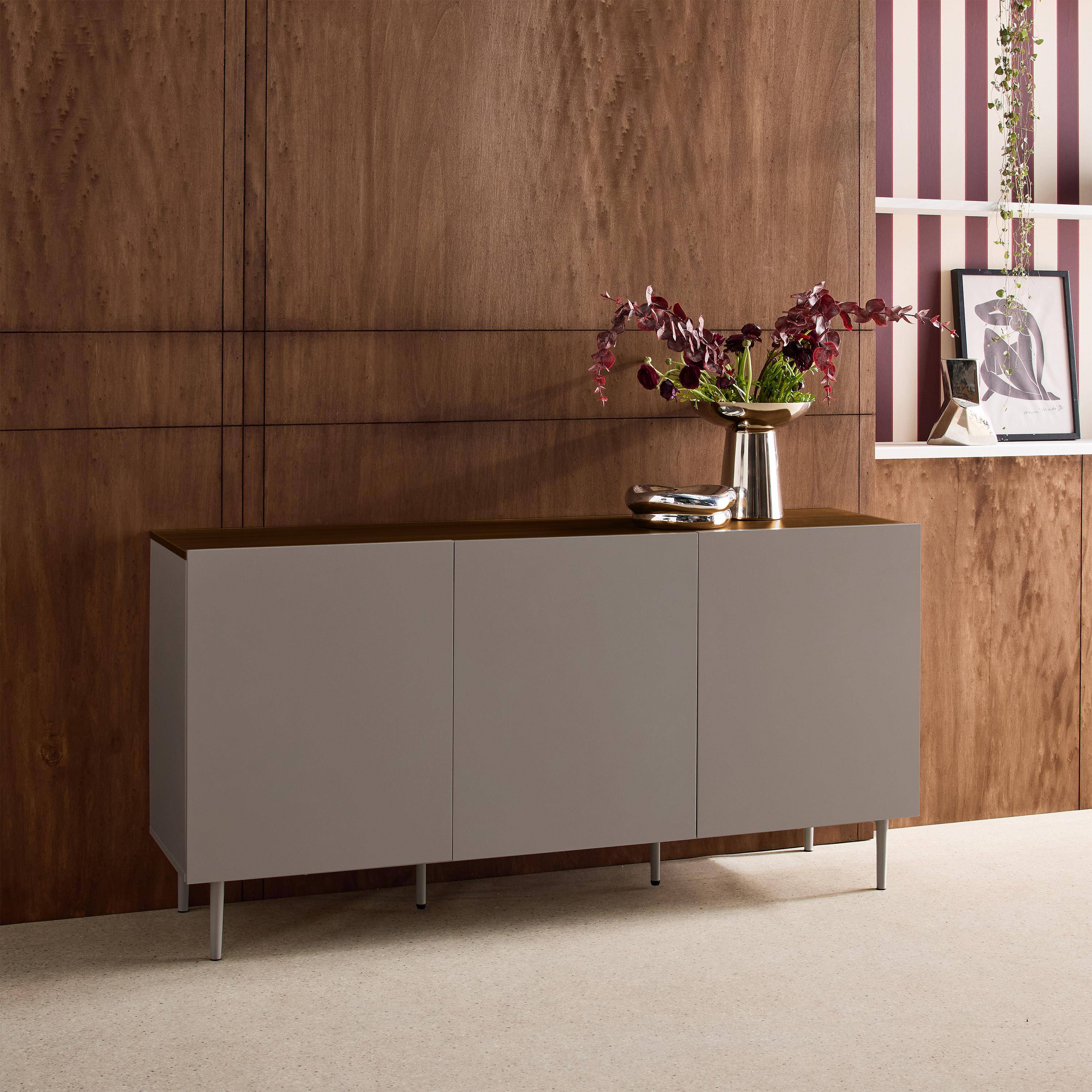 Sideboard metal and wood decor 3 doors 150 cm grey and walnut 150x40x75 cm - Ashton Photo3