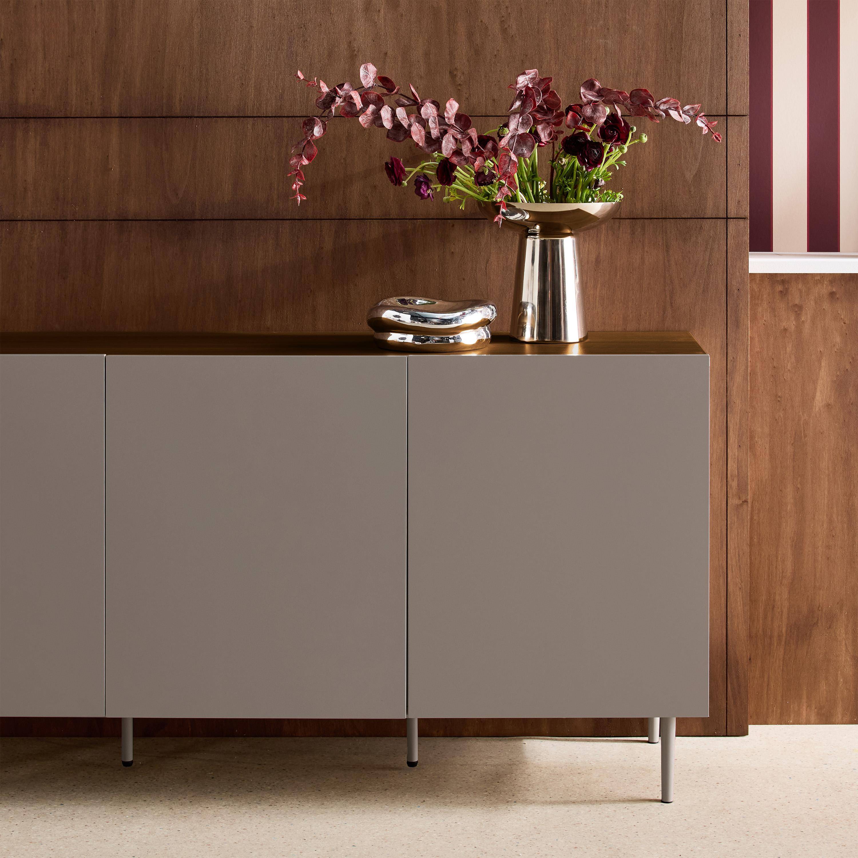 Sideboard metal and wood decor 3 doors 150 cm grey and walnut 150x40x75 cm - Ashton Photo4