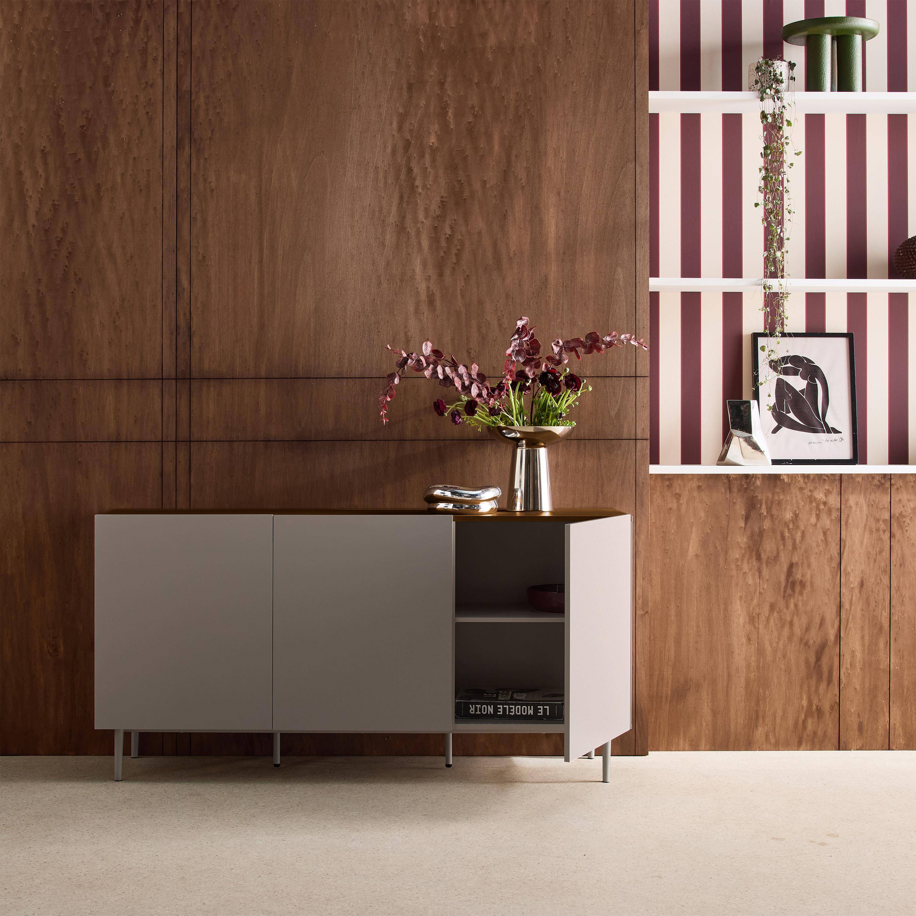 Sideboard metal and wood decor 3 doors 150 cm grey and walnut 150x40x75 cm - Ashton Photo2