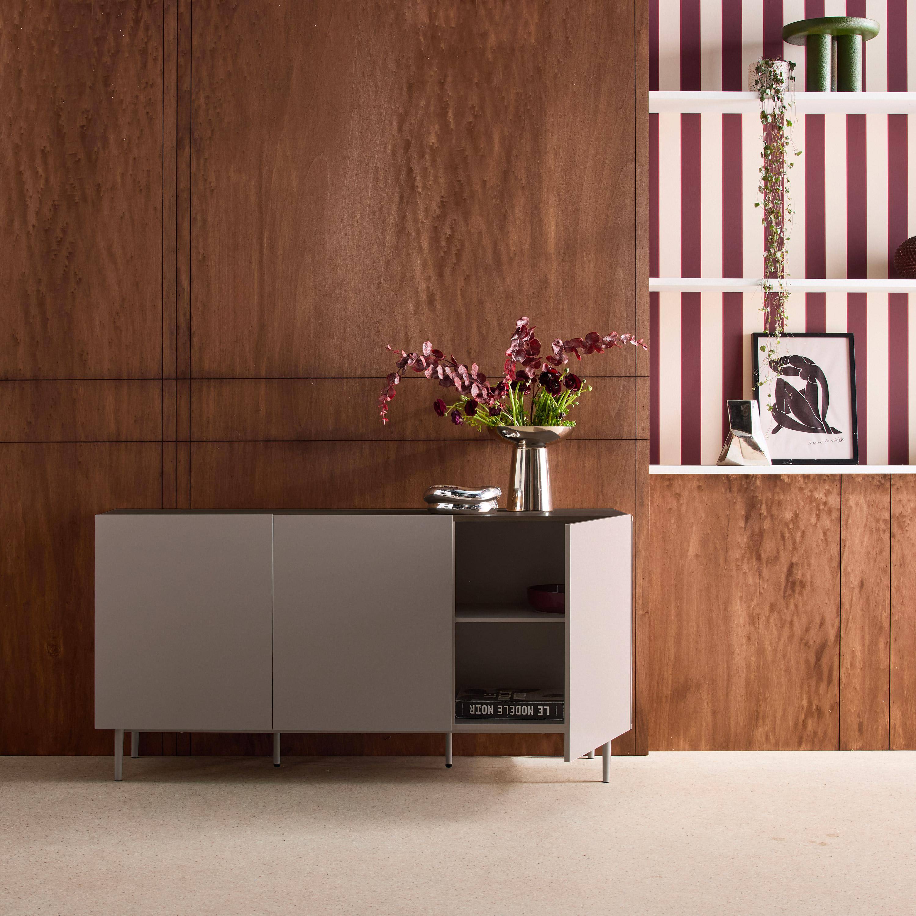 Kredens metalowy w kolorze drewna, 3 drzwi, 150 cm, szary i orzech - Ashton Photo2