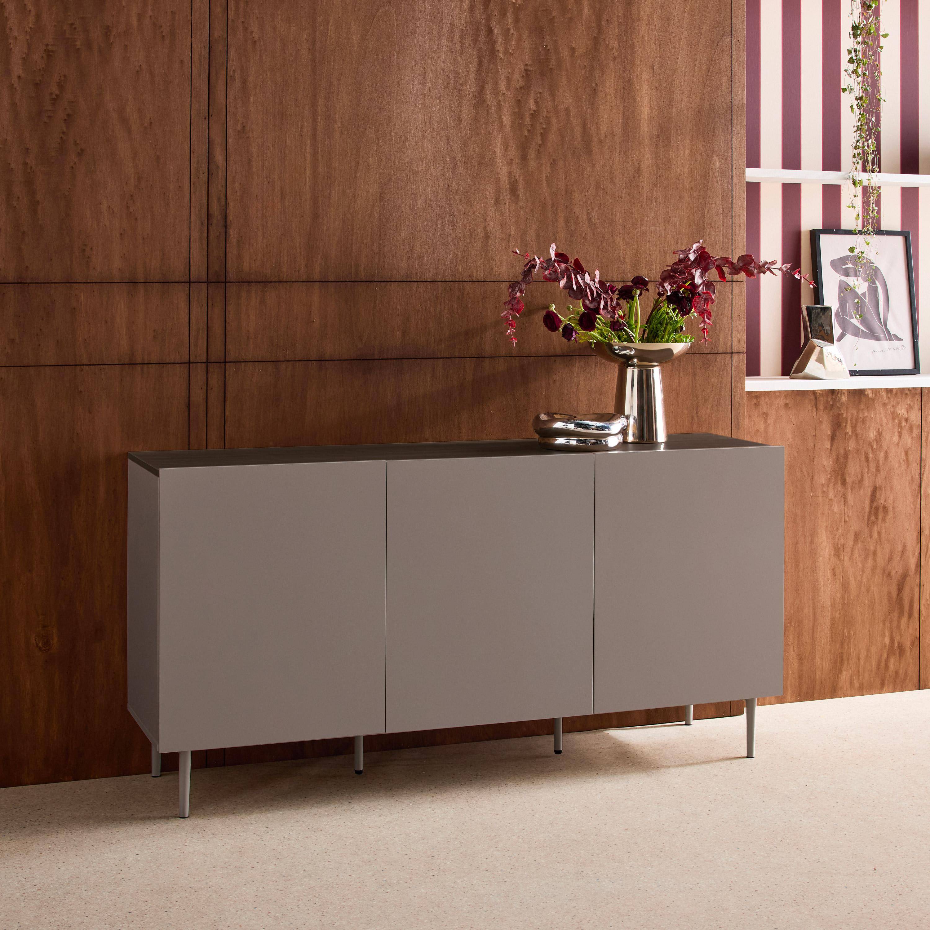 Kredens metalowy w kolorze drewna, 3 drzwi, 150 cm, szary i orzech - Ashton Photo3