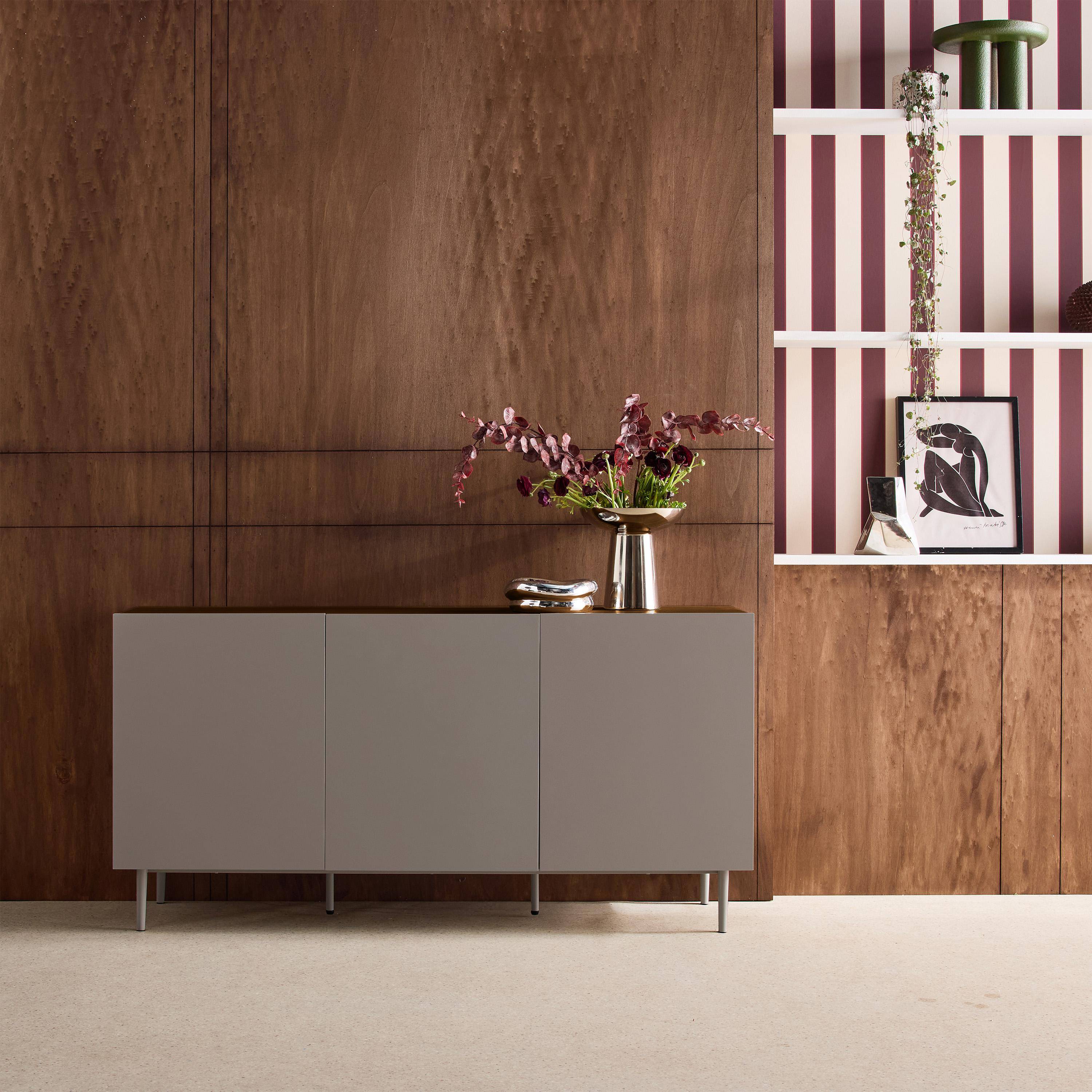 Sideboard metal and wood decor 3 doors 150 cm grey and walnut 150x40x75 cm - Ashton,sweeek,Photo1