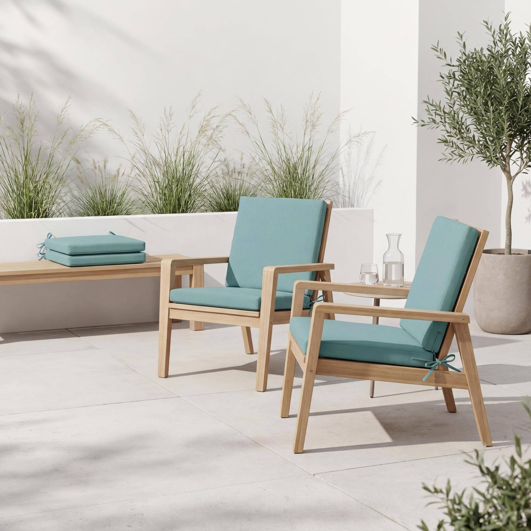 4er-Set Sitzkissen für Gartenstühle graugrün - Elva,sweeek,Photo1