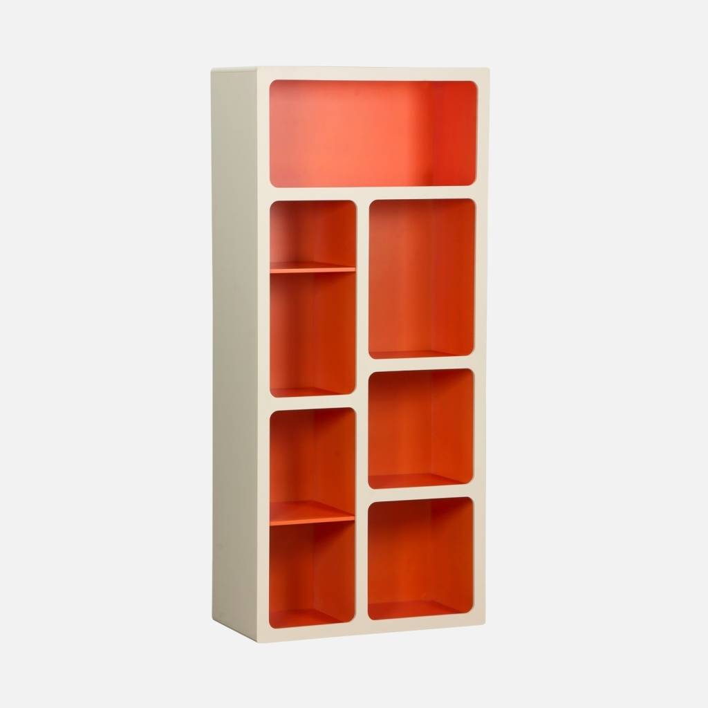 Organische boekenkast met tweekleurig houtdecor 8 compartimenten oranje